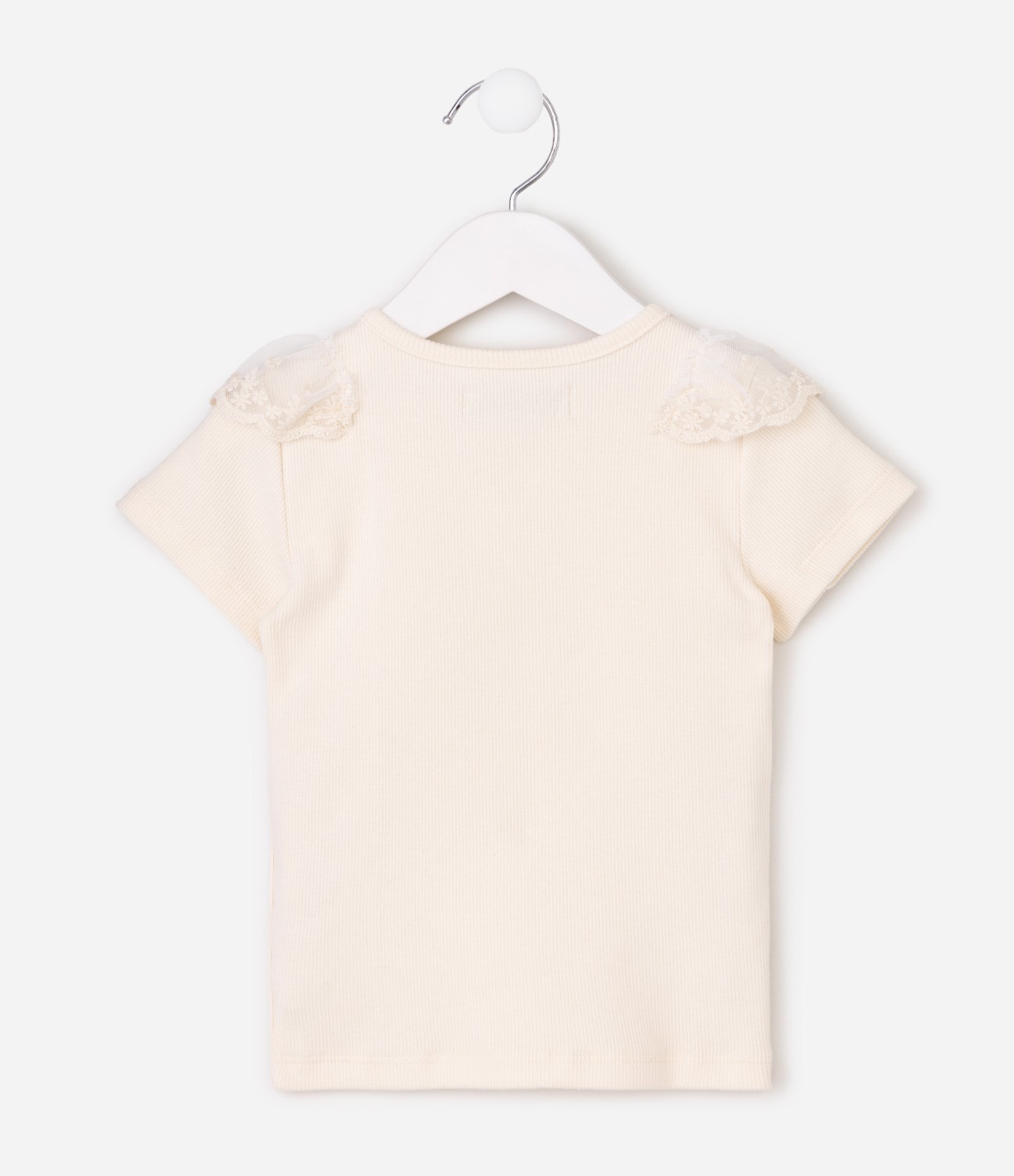 Camiseta Infantil em Ribana com Tule e Paetê - Tam 1 a 6 Anos Bege 3