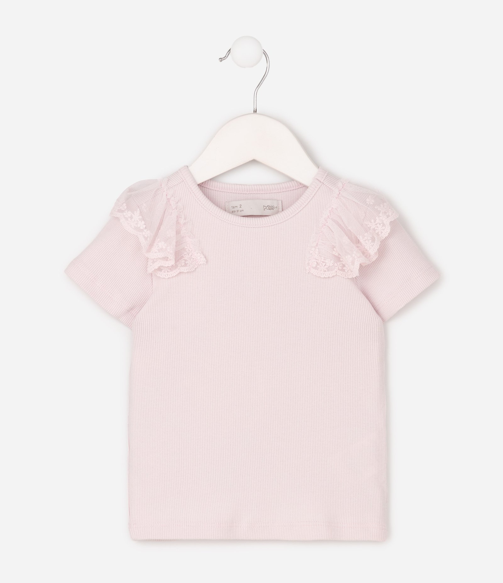 Camiseta Infantil em Ribana com Tule e Paetê - Tam 1 a 6 Anos Rosa 2