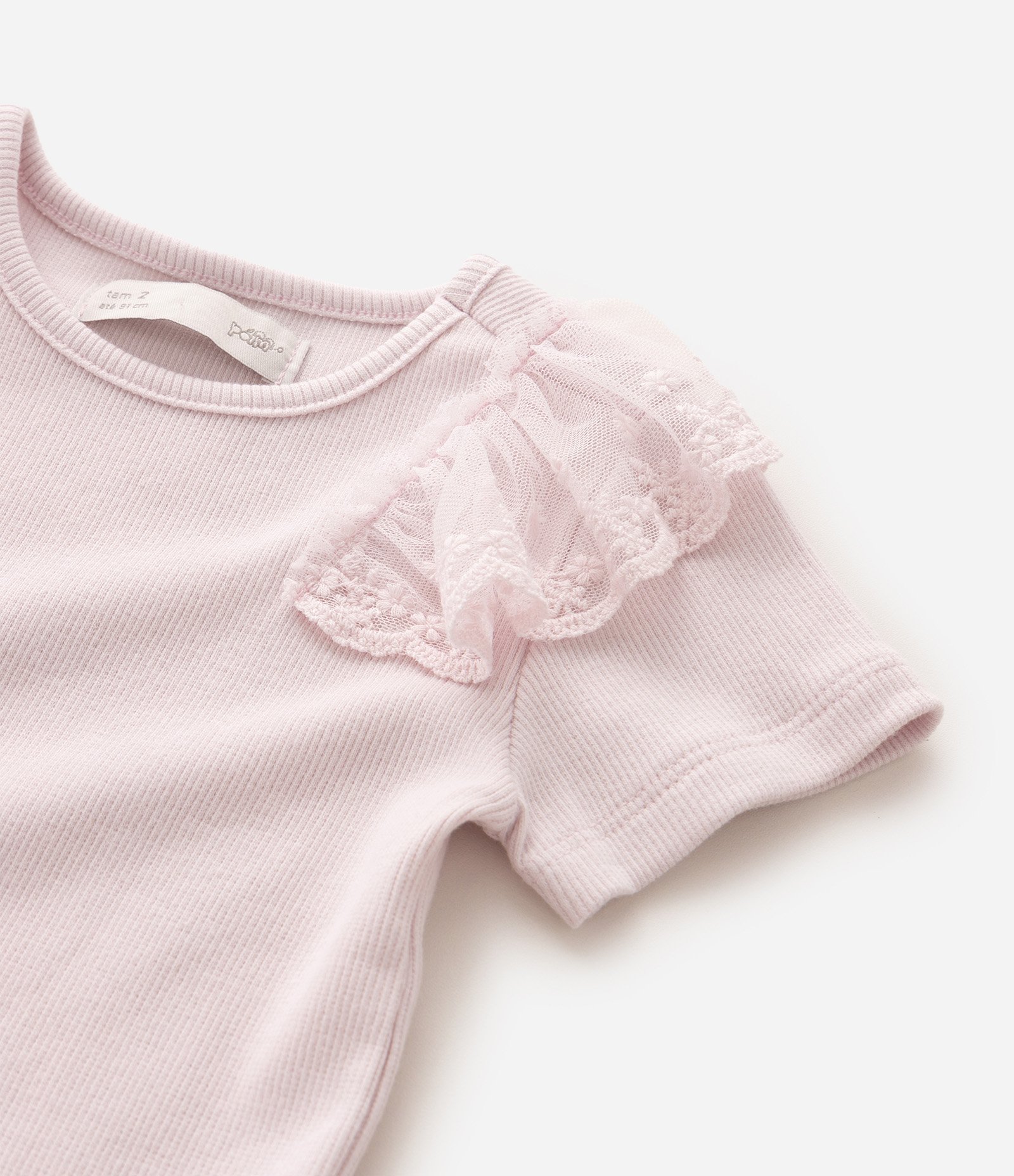 Camiseta Infantil em Ribana com Tule e Paetê - Tam 1 a 6 Anos Rosa 5