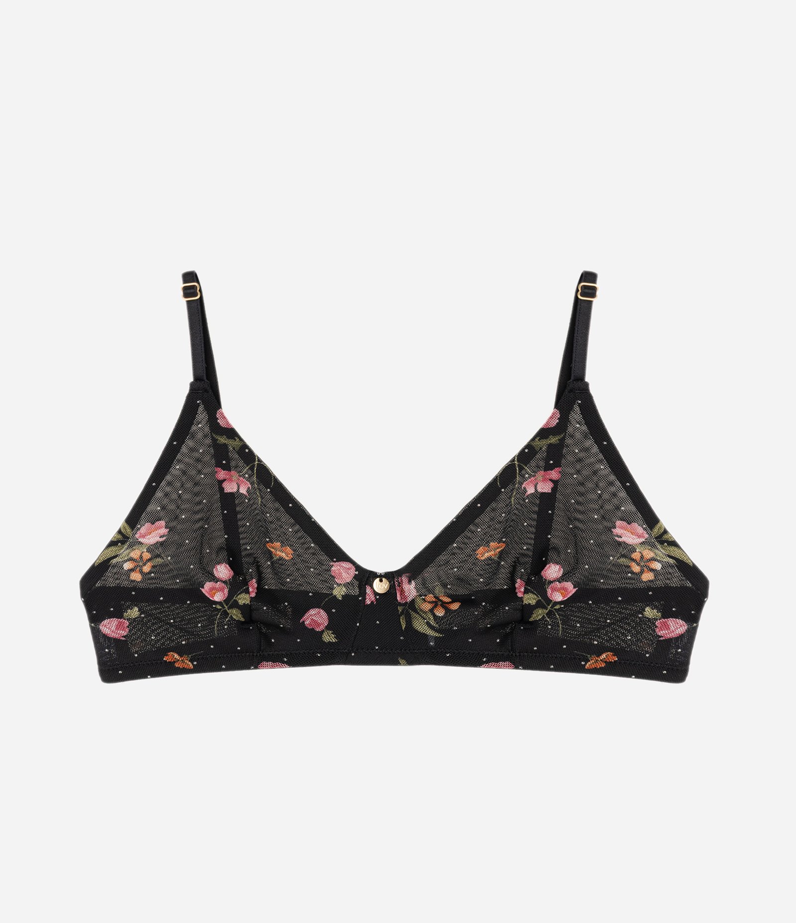 Sutiã Top em Tule com Estampa Floral Preto 5
