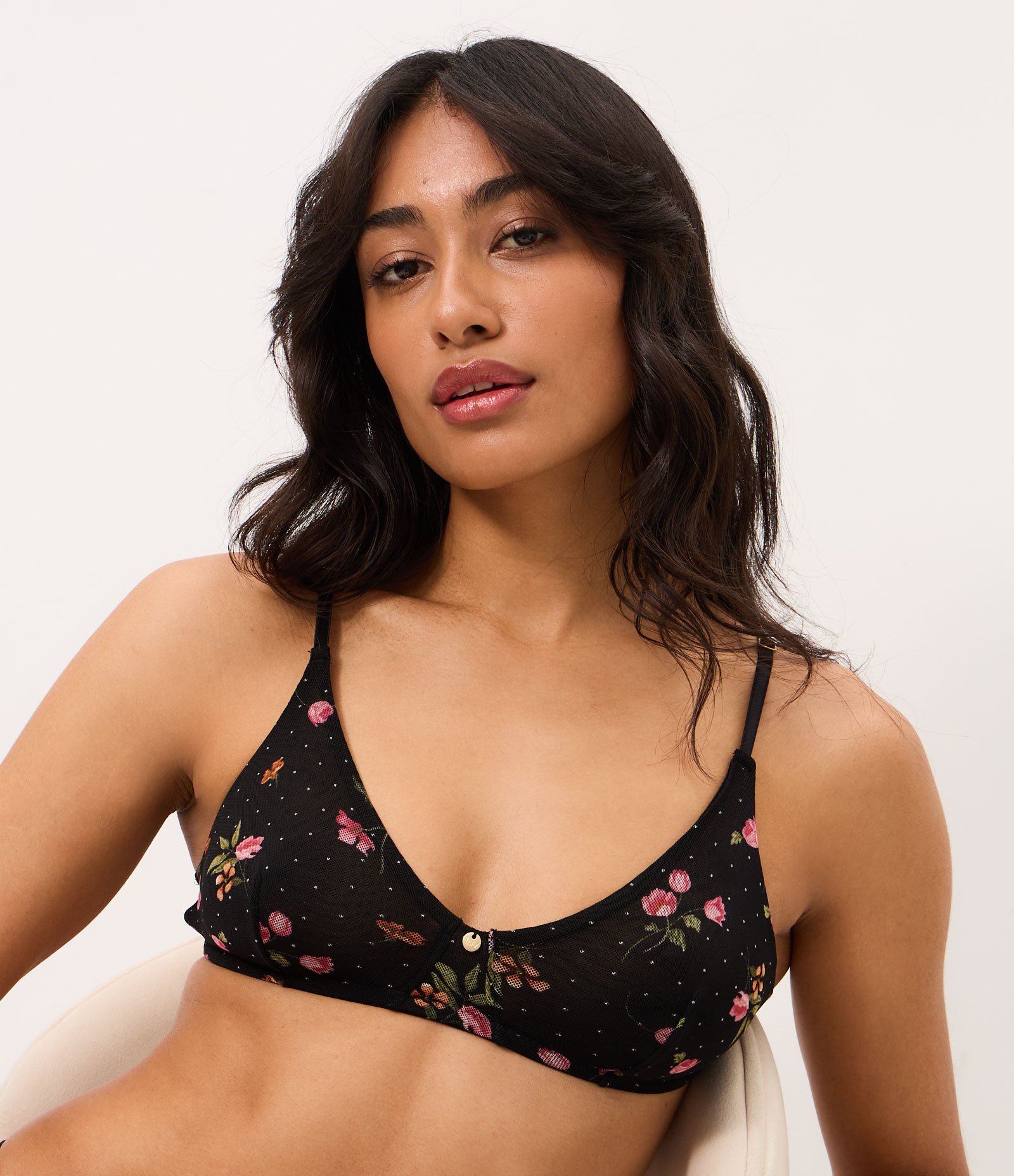 Sutiã Top em Tule com Estampa Floral Preto 2