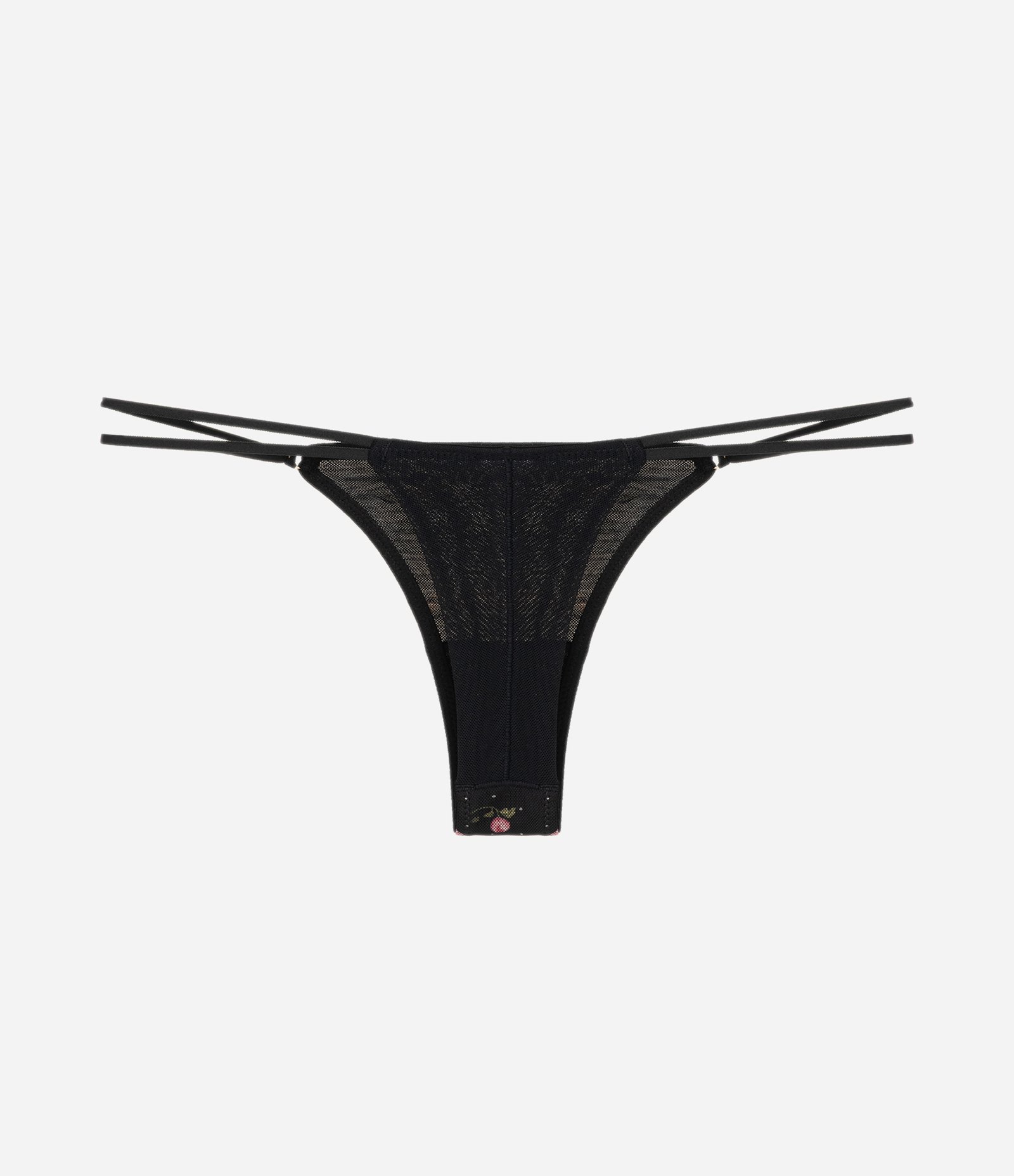 Calcinha String Fio Duplo em Tule com Estampa Floral Preto 6