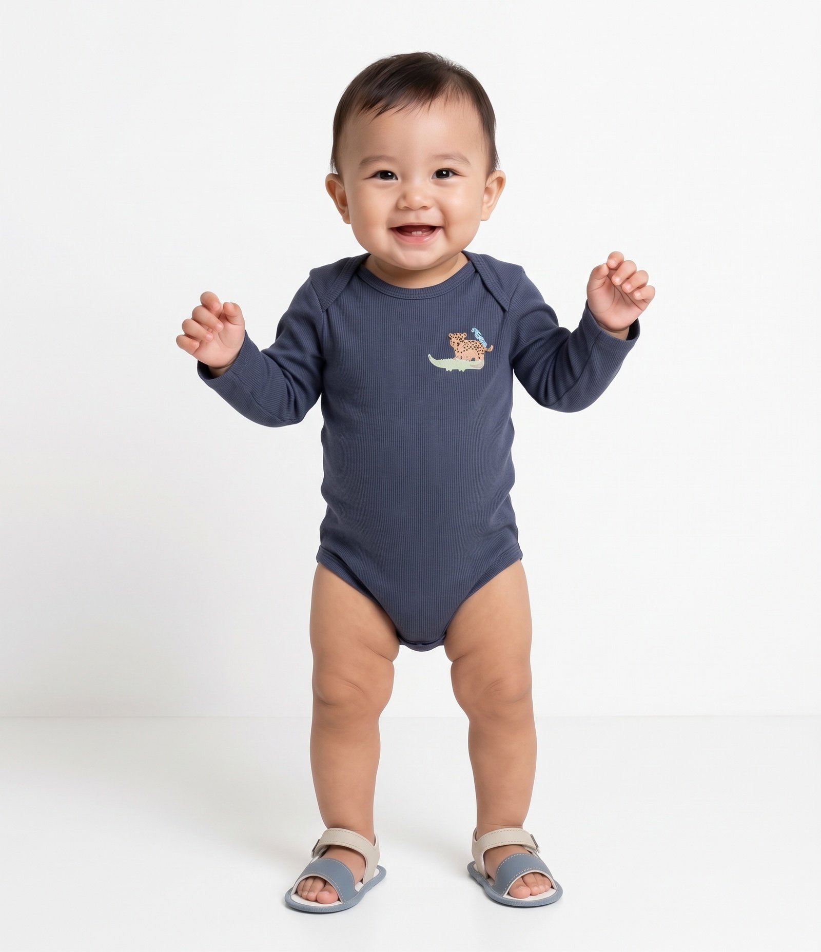Body Infantil Em Algodão Canelado Bordado Animais - Tam 0 a 18 Meses Azul 2