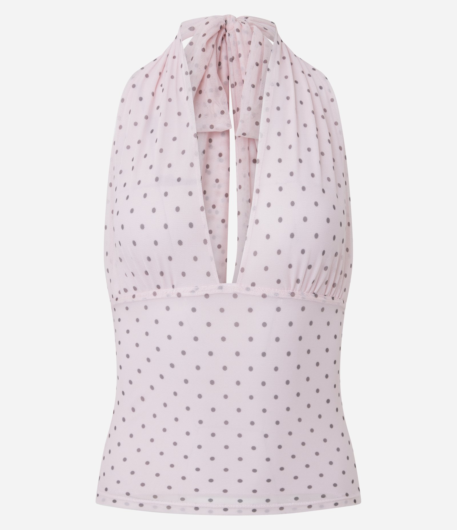 Blusa Frente Única em Tule Poá com Laço no Pescoço Rosa 1