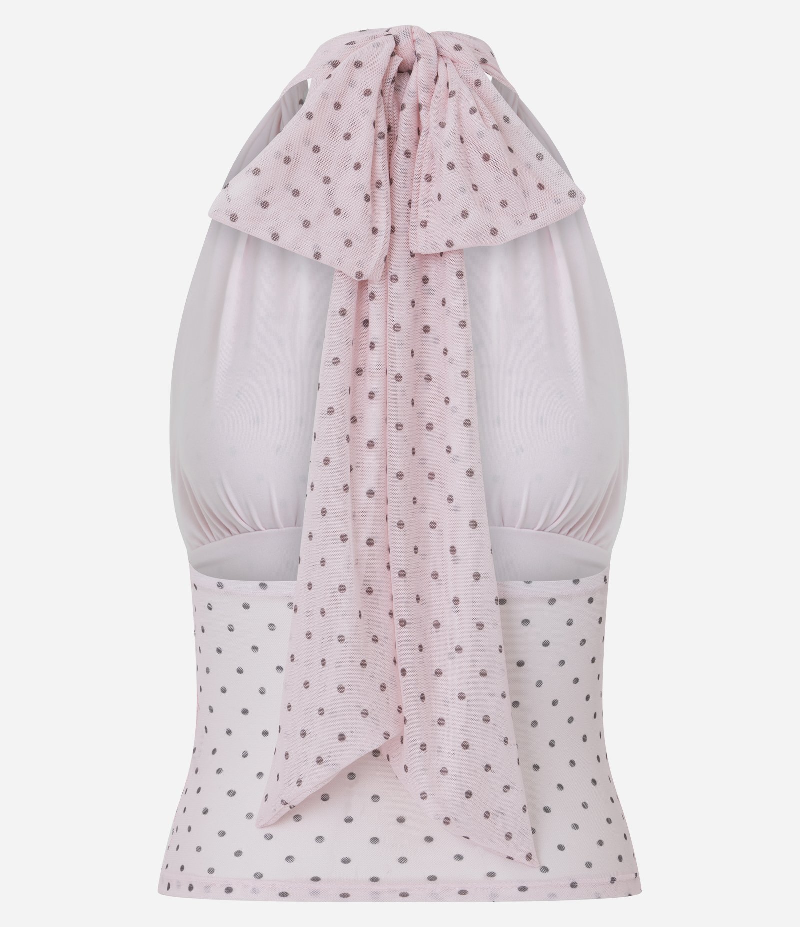 Blusa Frente Única em Tule Poá com Laço no Pescoço Rosa 3