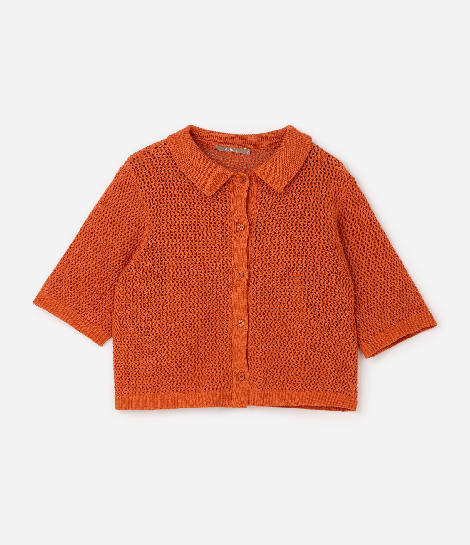Blusa Cropped em Tricô com Gola Polo Curve & Plus Size Laranja 5