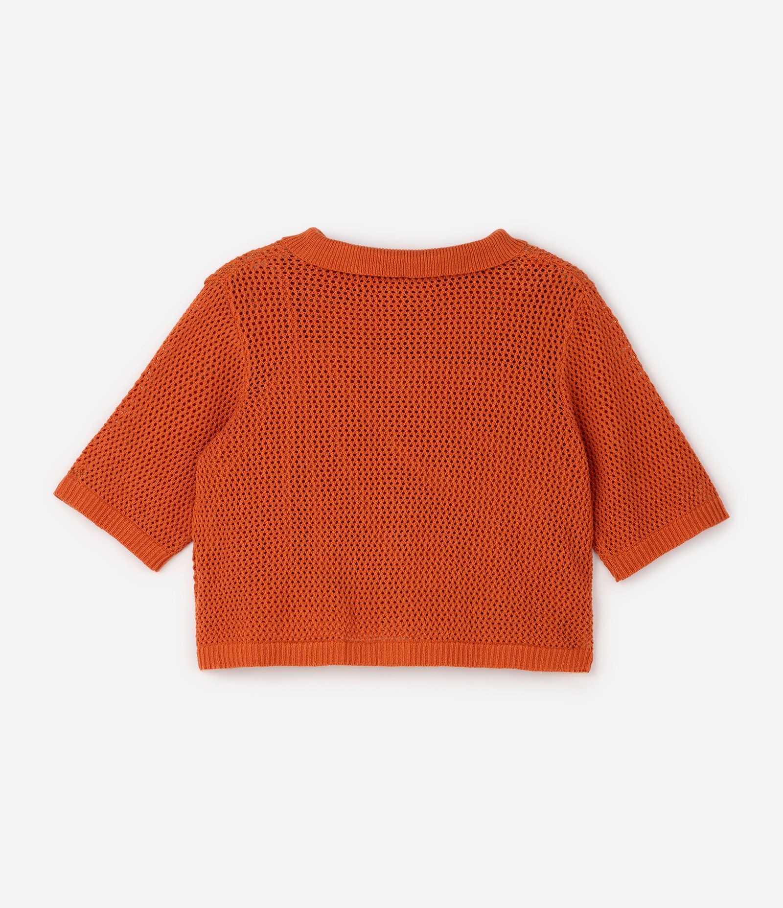Blusa Cropped em Tricô com Gola Polo Curve & Plus Size Laranja 6