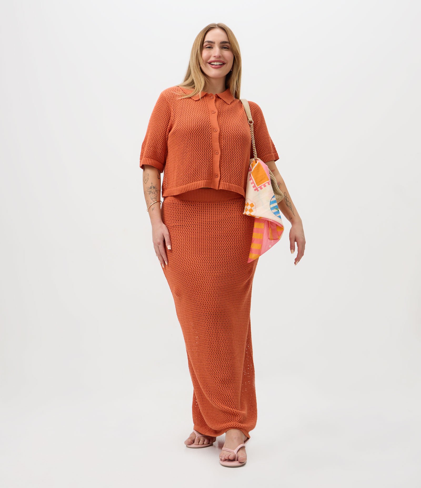 Blusa Cropped em Tricô com Gola Polo Curve & Plus Size Laranja 2