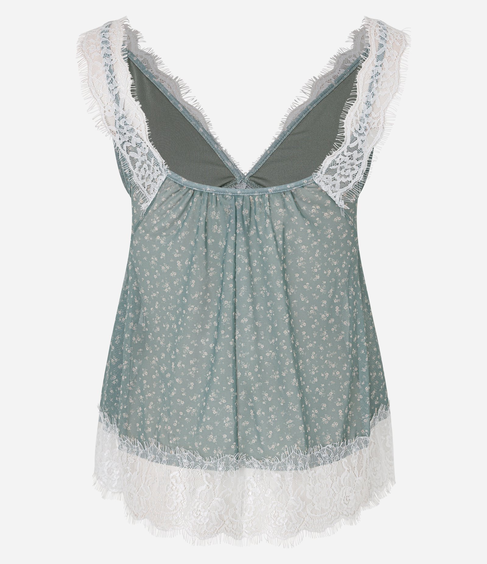 Blusa em Tule Floral com Renda e Amarração Frontal Verde 2