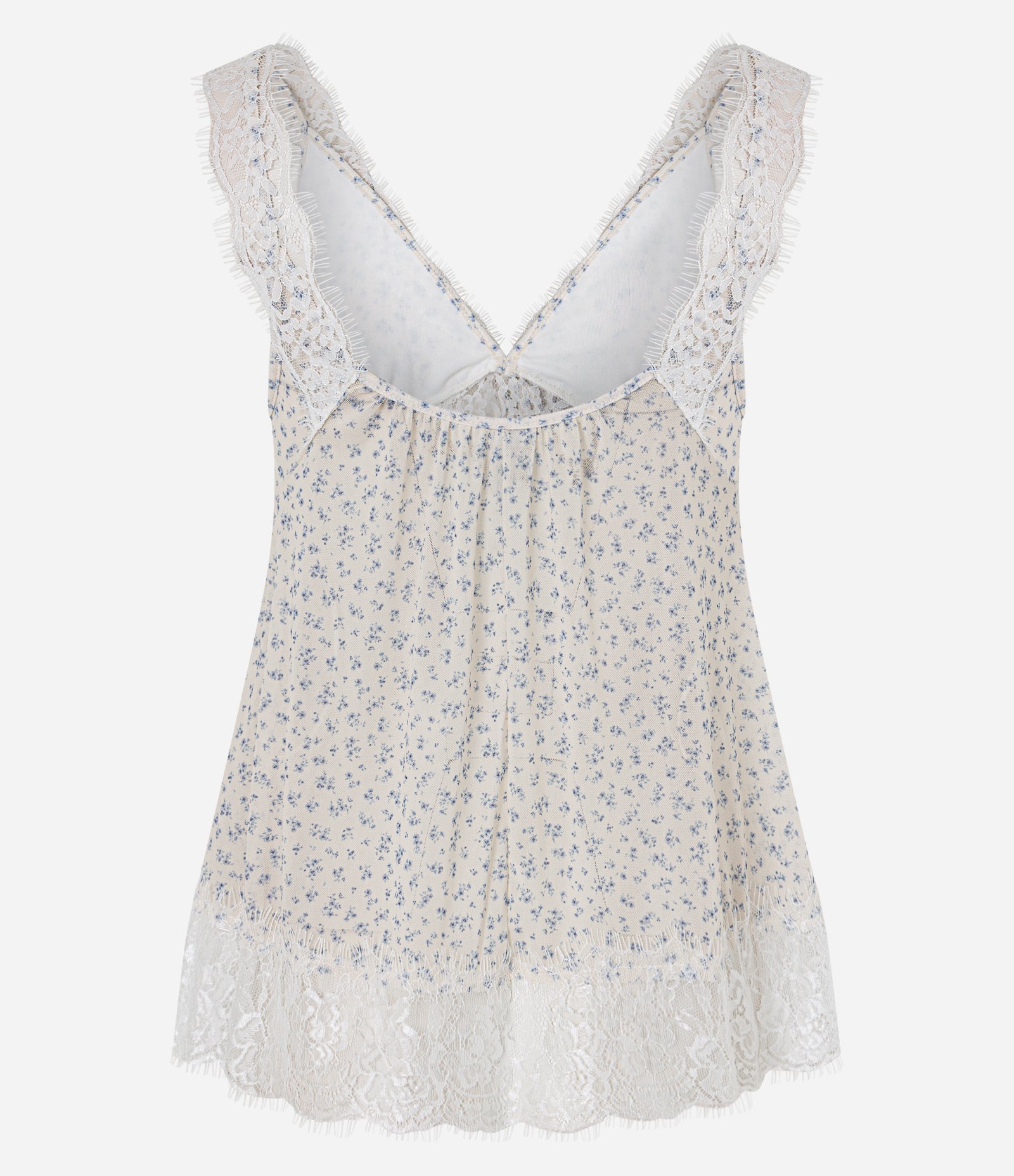 Blusa Floral em Tule com Renda e Amarração Frontal Off White 5
