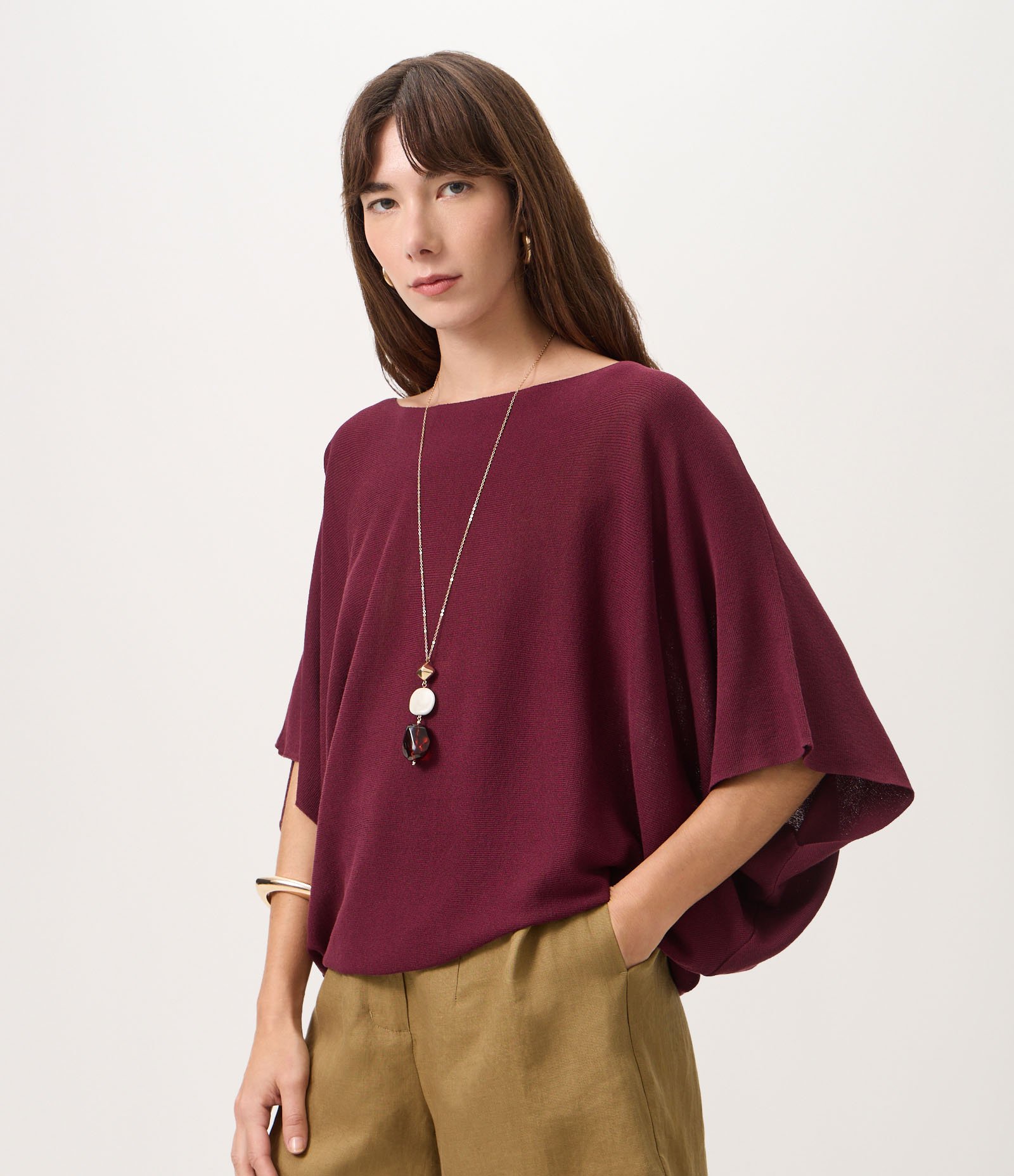 Blusa em Tricô com Mangas Amplas Marrom 1