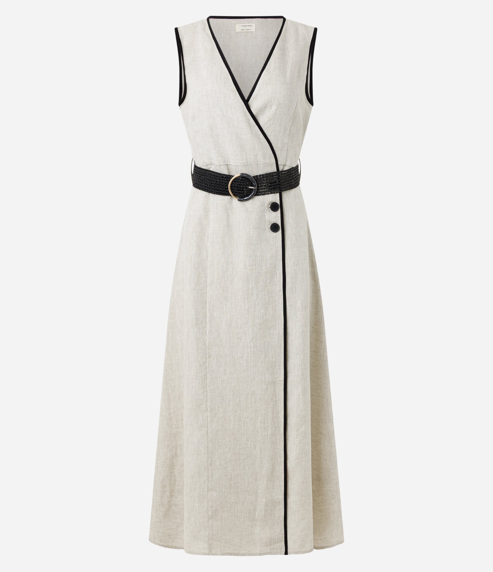 Vestido Chemise Midi em Linho com Cinto de Ráfia Bege 1