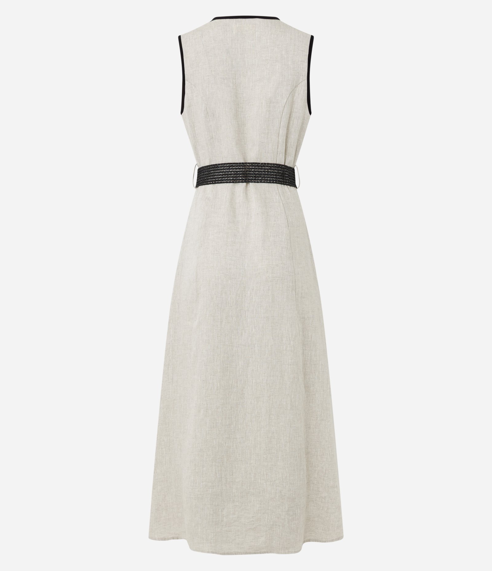Vestido Chemise Midi em Linho com Cinto de Ráfia Bege 2