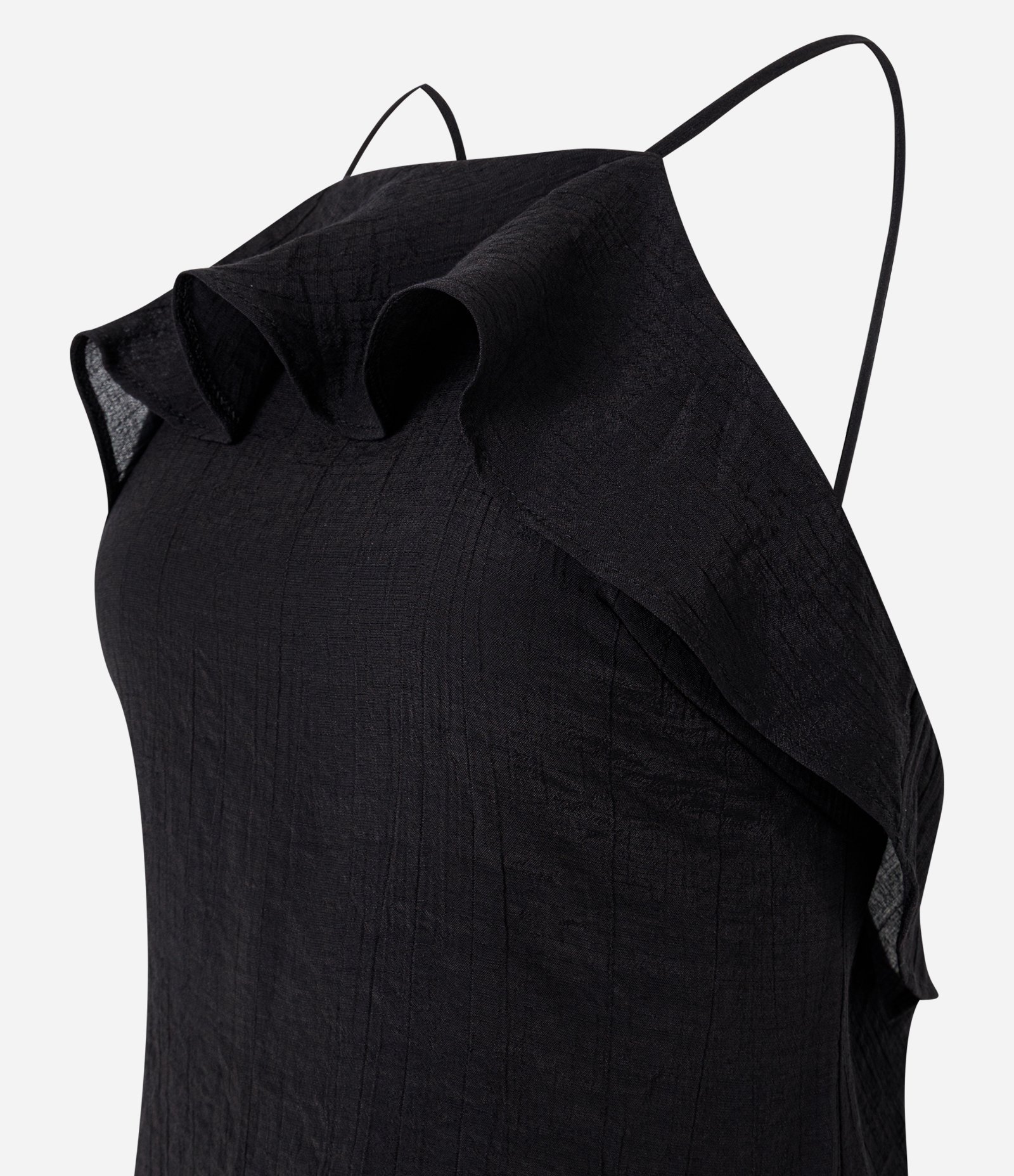 Vestido Curto em Viscose com Babado e Barra Assimétrica Preto 2