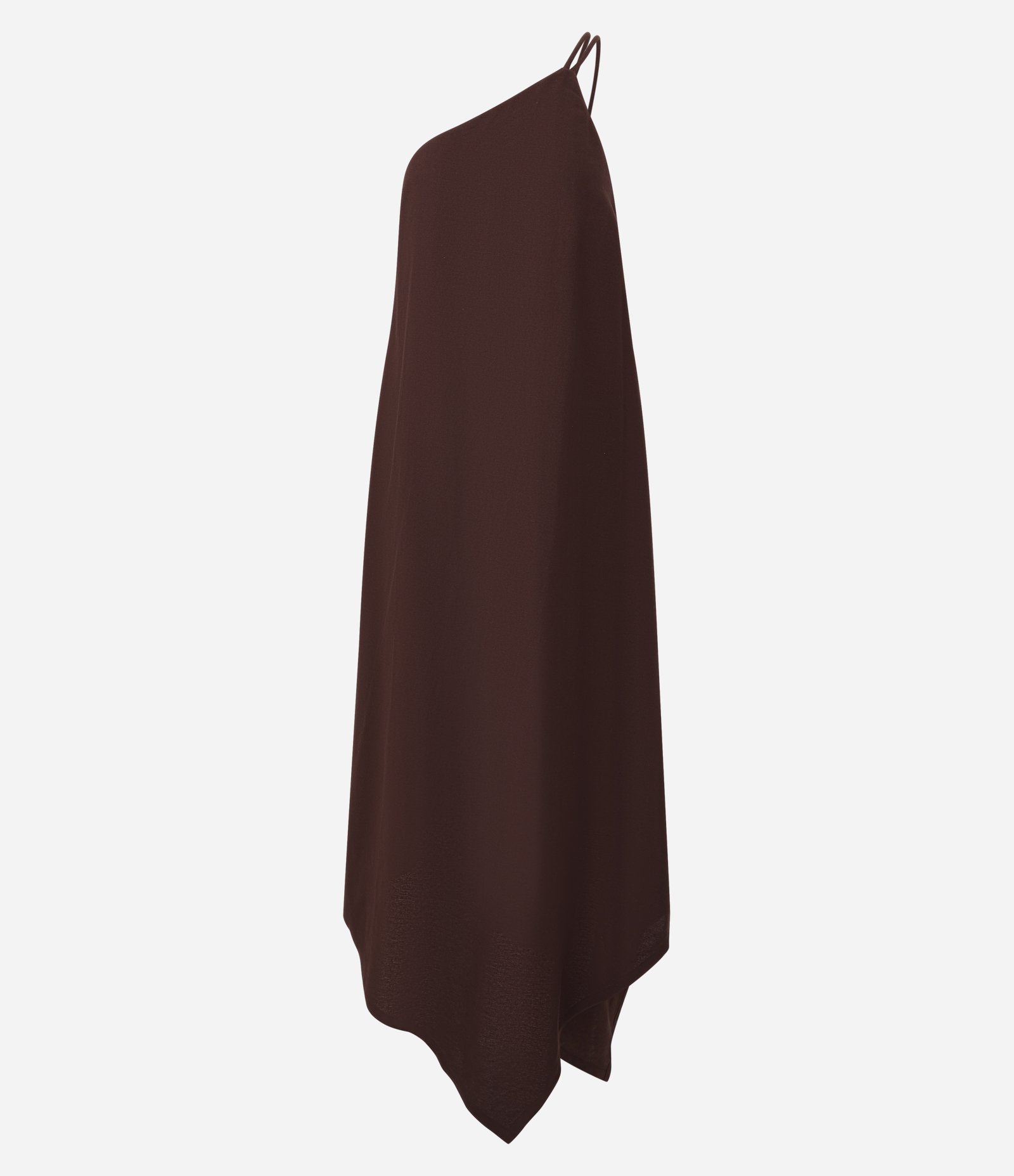 Vestido Frente Única Assimétrico em Viscolinho com Barra Lenço Marrom 1