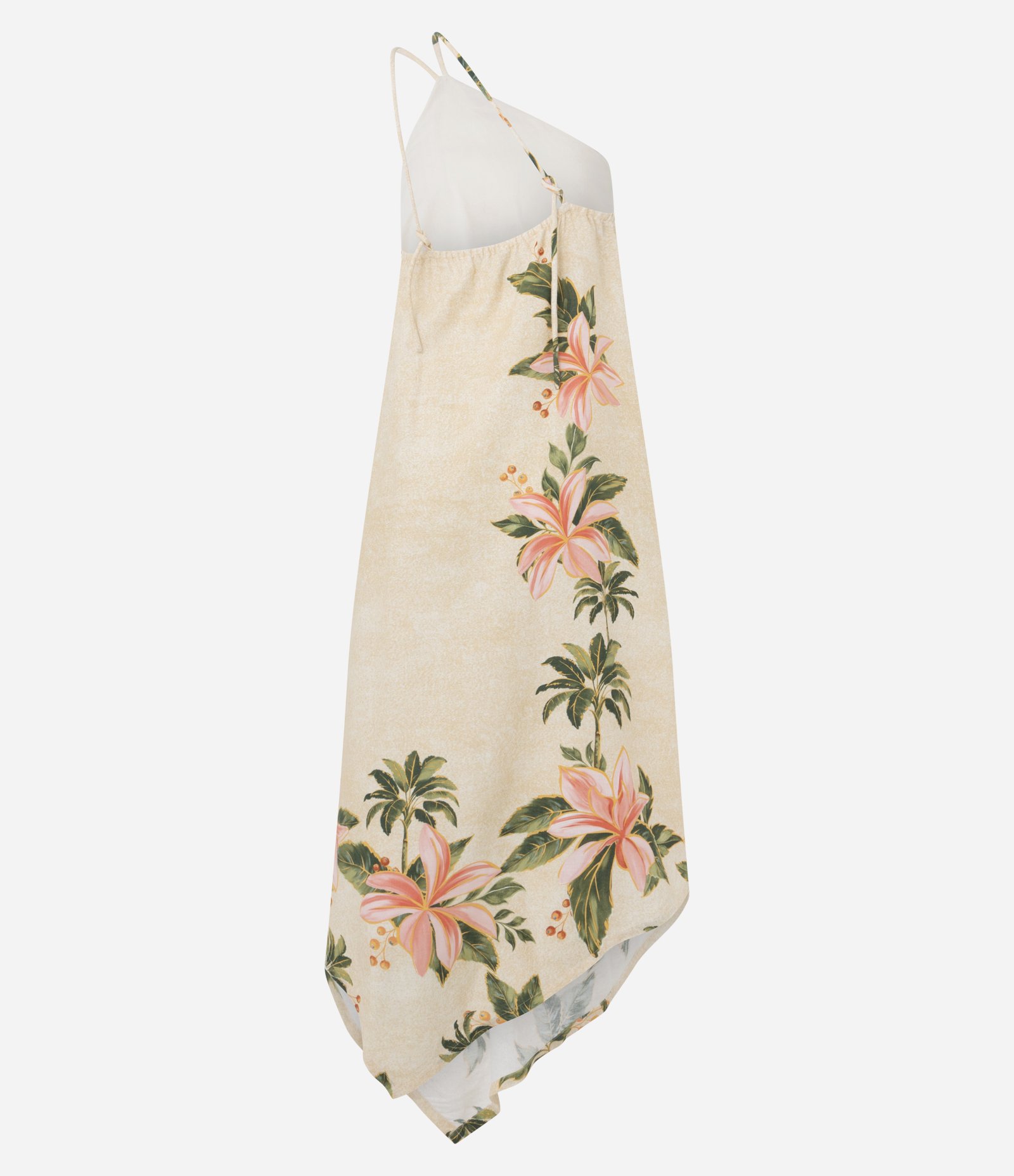 Vestido Frente Única Floral em Viscolinho com Barra Lenço Assimétrica Bege 2