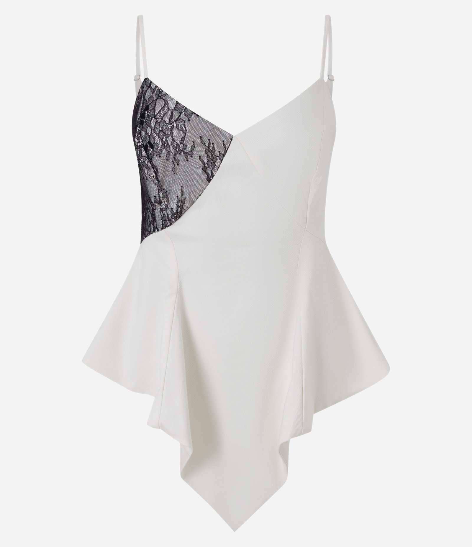 Blusa Peplum em Bengaline com Recorte Assimétrico e Aplicação de Renda Branco 5