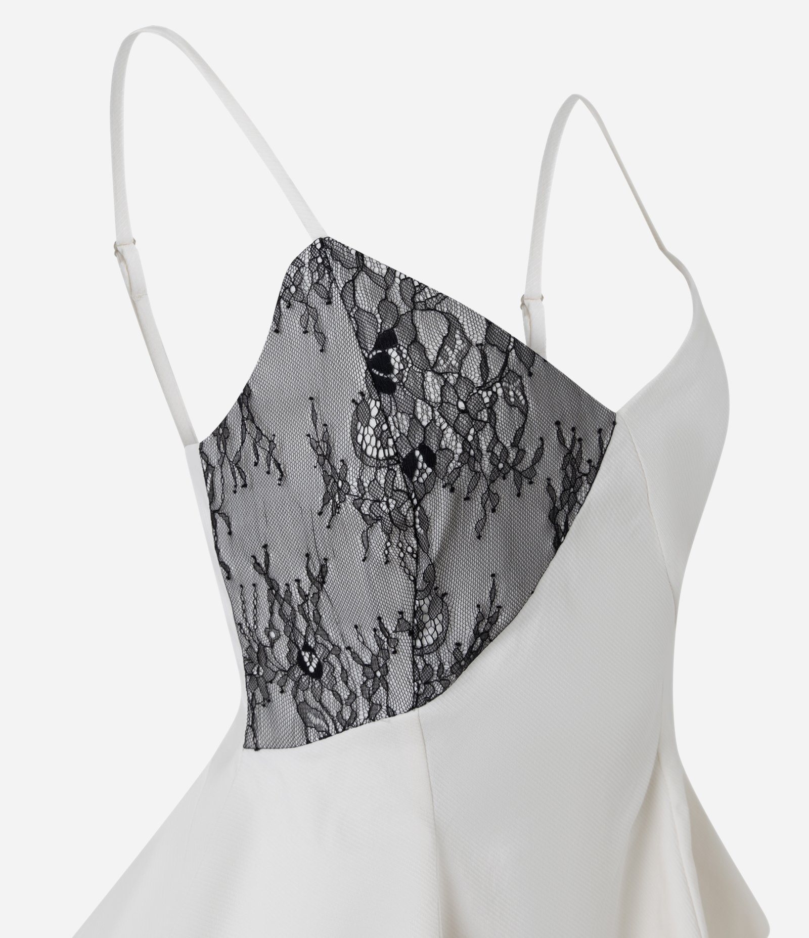 Blusa Peplum em Bengaline com Recorte Assimétrico e Aplicação de Renda Branco 6