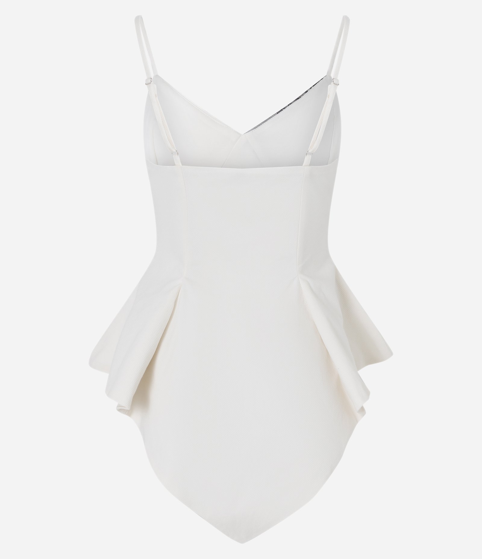 Blusa Peplum em Bengaline com Recorte Assimétrico e Aplicação de Renda Branco 7