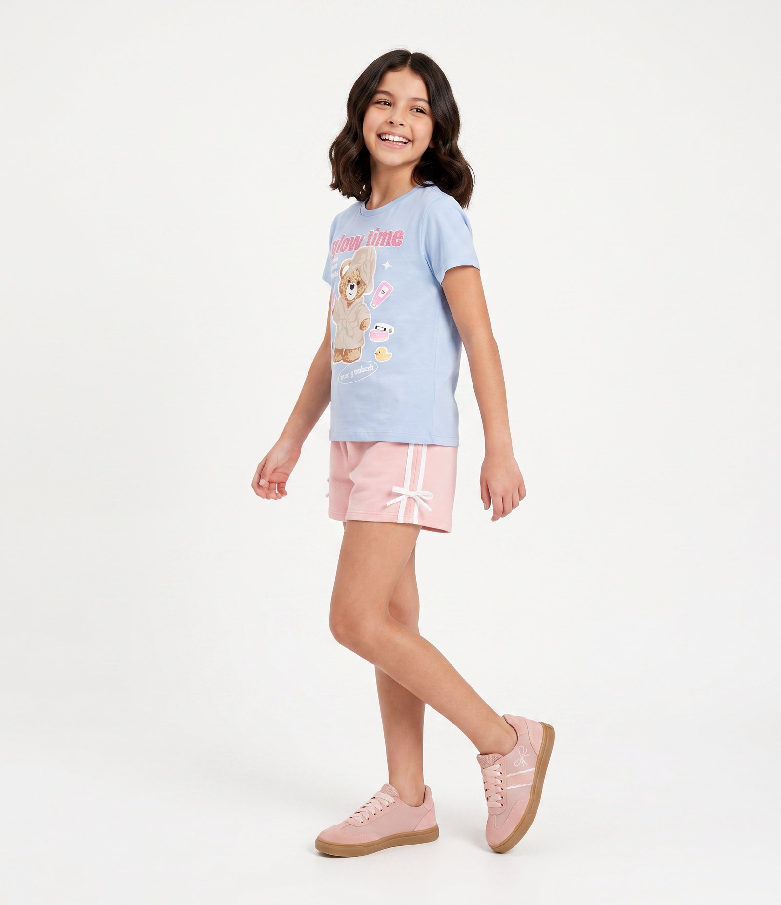 Short Infantil Moletom com Listra Lateral – Tam 5 a 14 Anos Rosa 1