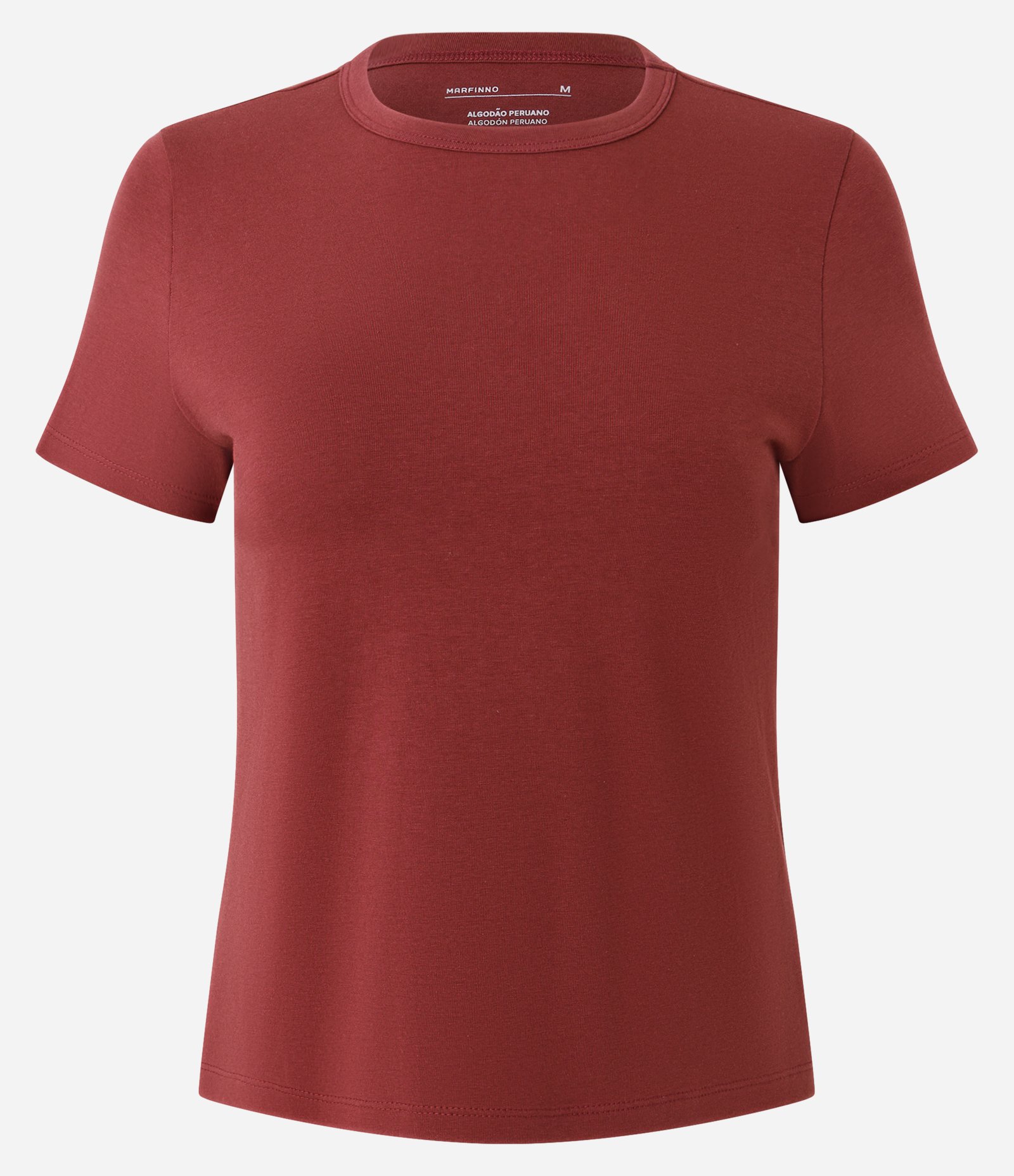 Blusa Slim Básica em Algodão Peruano com Gola Redonda Marrom 1