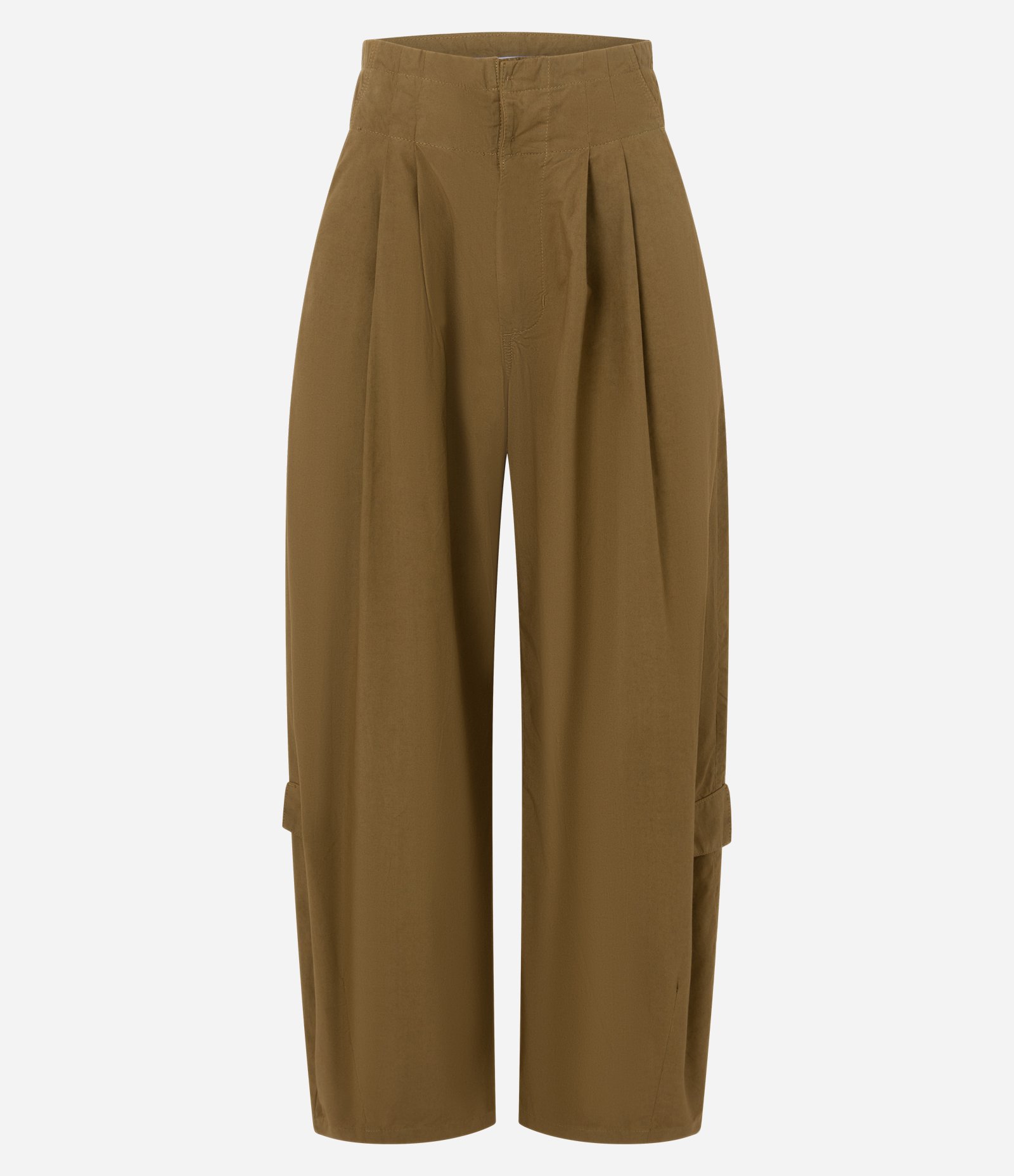 Calça Barrel em Sarja com Pregas no Cós e Bolsos com Aba Marrom Claro 5