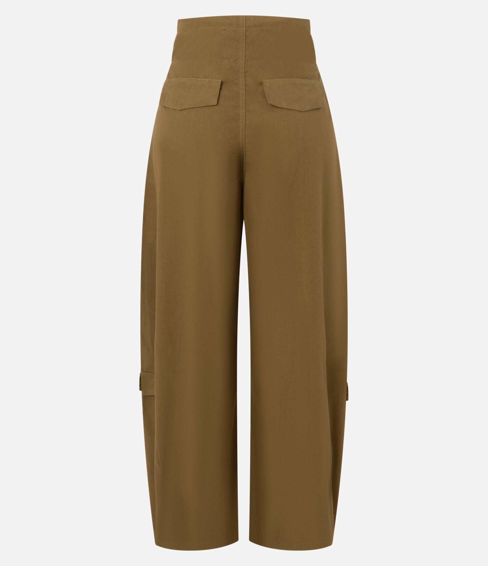 Calça Barrel em Sarja com Pregas no Cós e Bolsos com Aba Marrom Claro 6