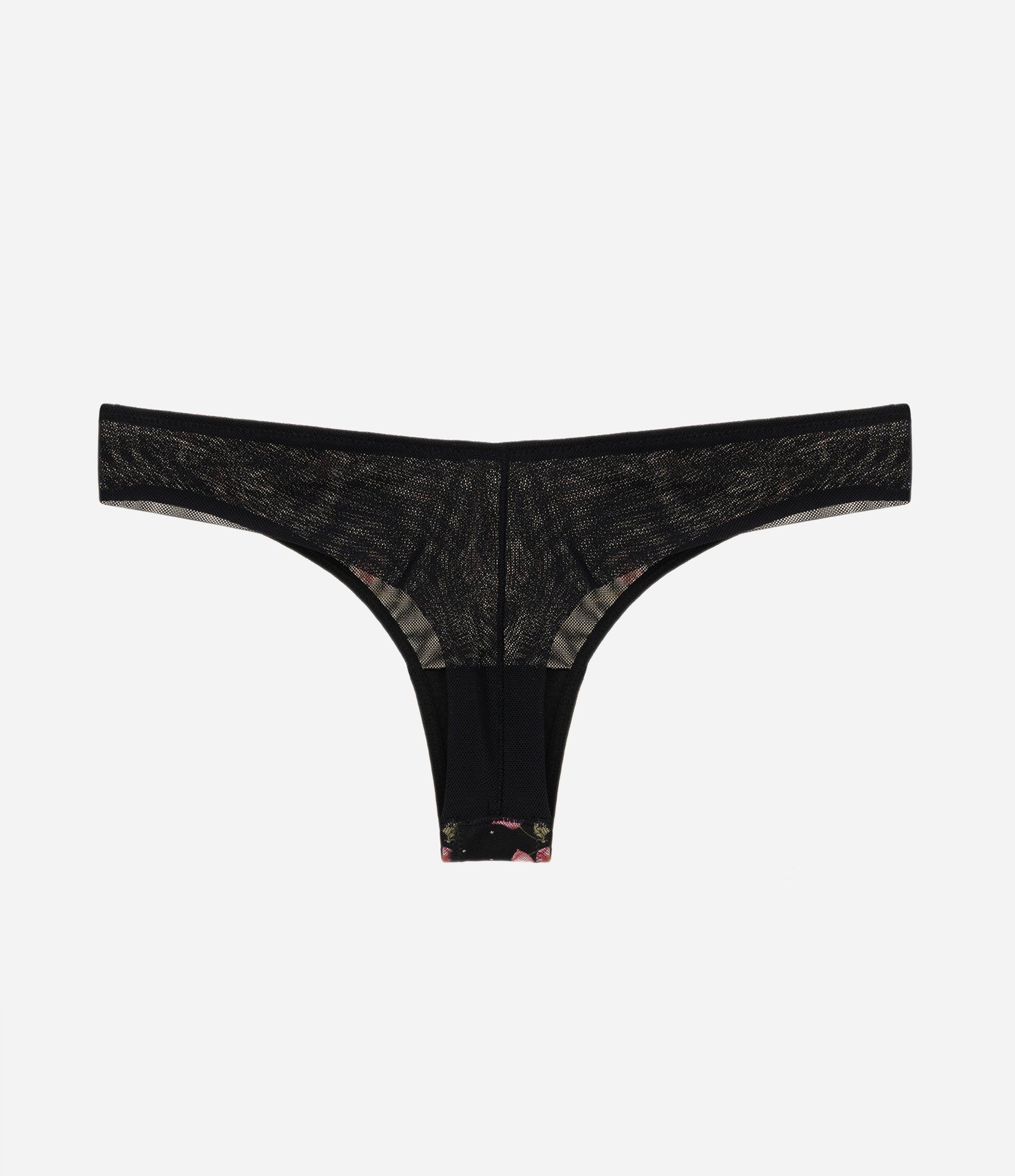 Calcinha Biquíni Fio Duplo em Tule com Estampa Floral Preto 6