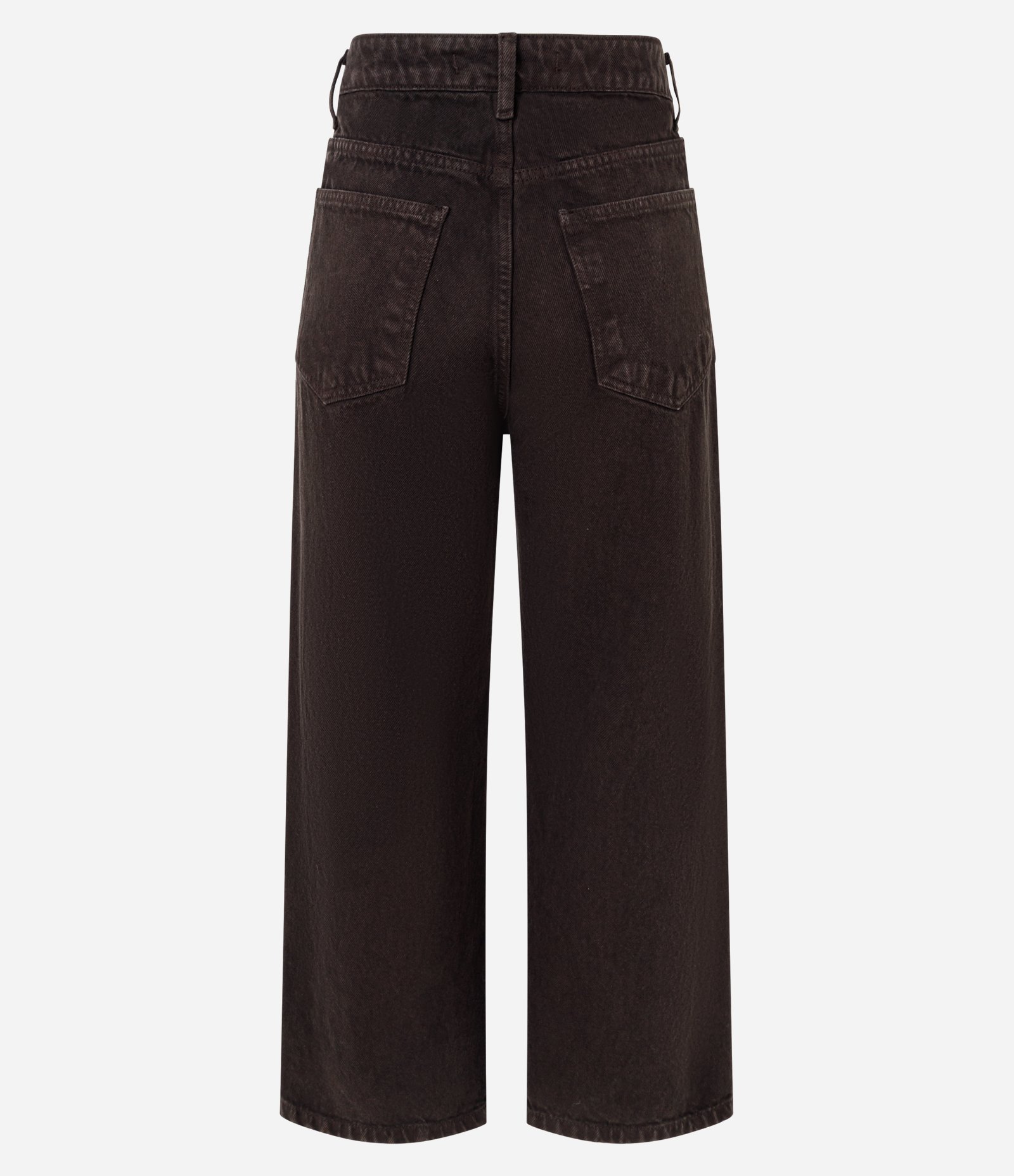 Calça Reta Cropped em Sarja com Bolsos Marrom 2