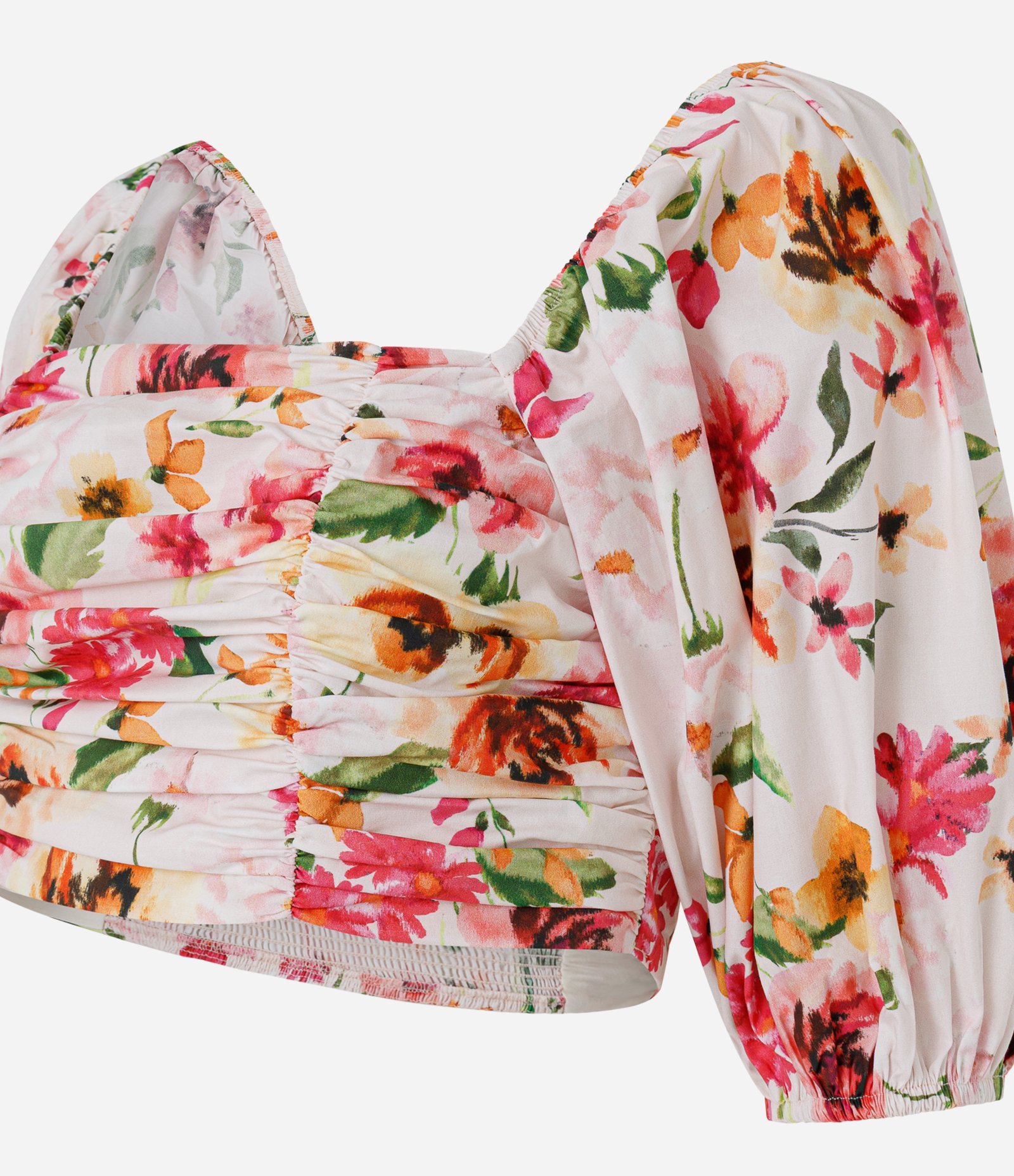 Blusa Cropped em Tricoline com Estampa Floral e Decote Quadrado Rosa 6