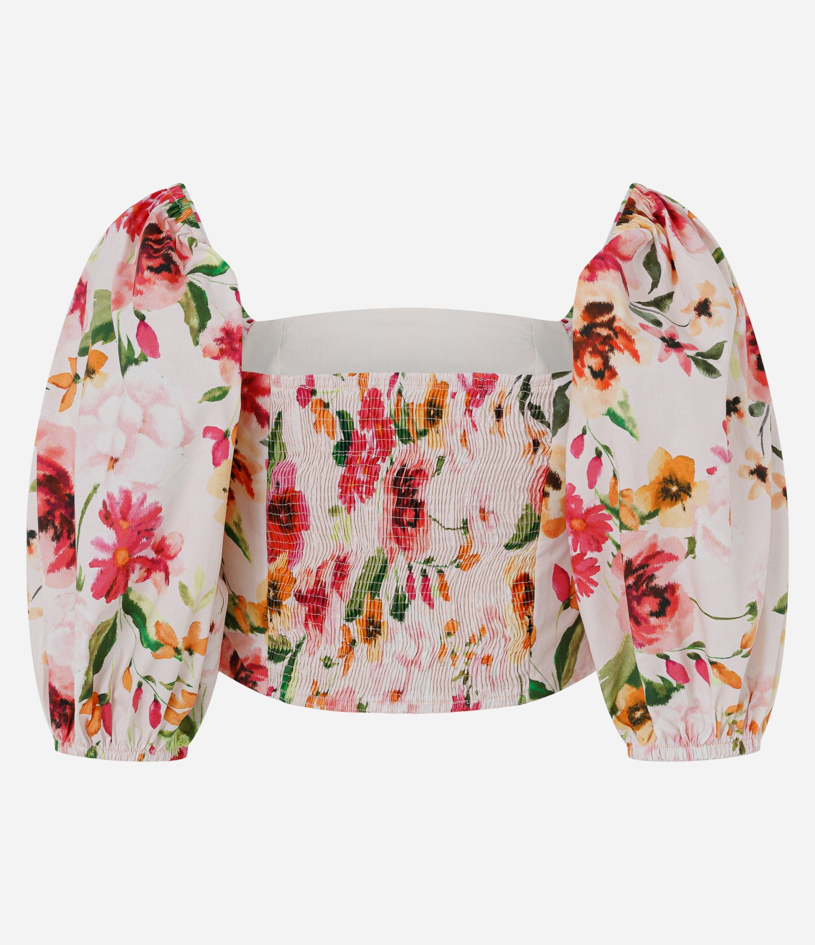 Blusa Cropped em Tricoline com Estampa Floral e Decote Quadrado Rosa 7