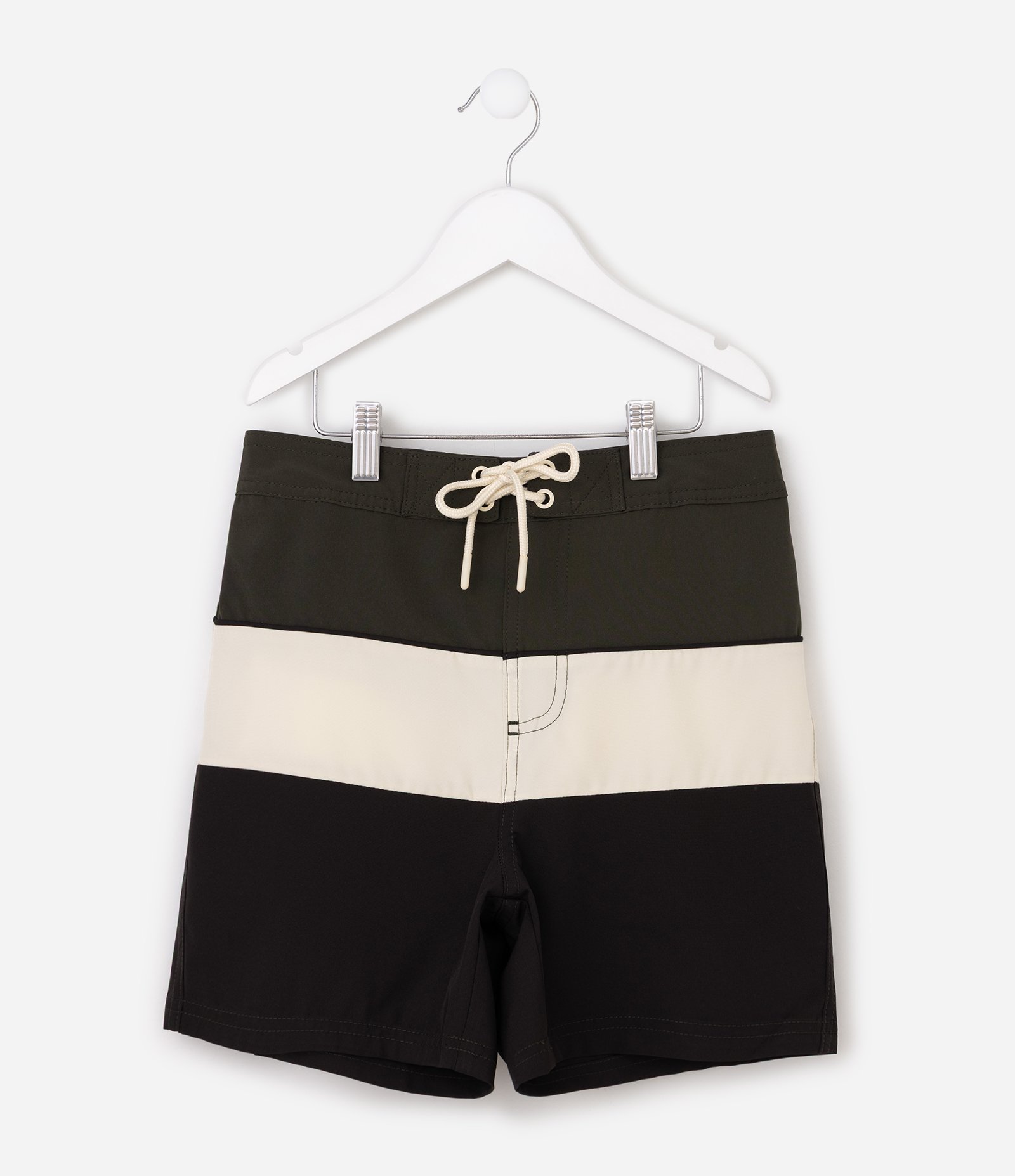 Bermuda Banho Infantil Color Block com Cordão Ajustável - Tam 5 a 16 Anos Preto 1