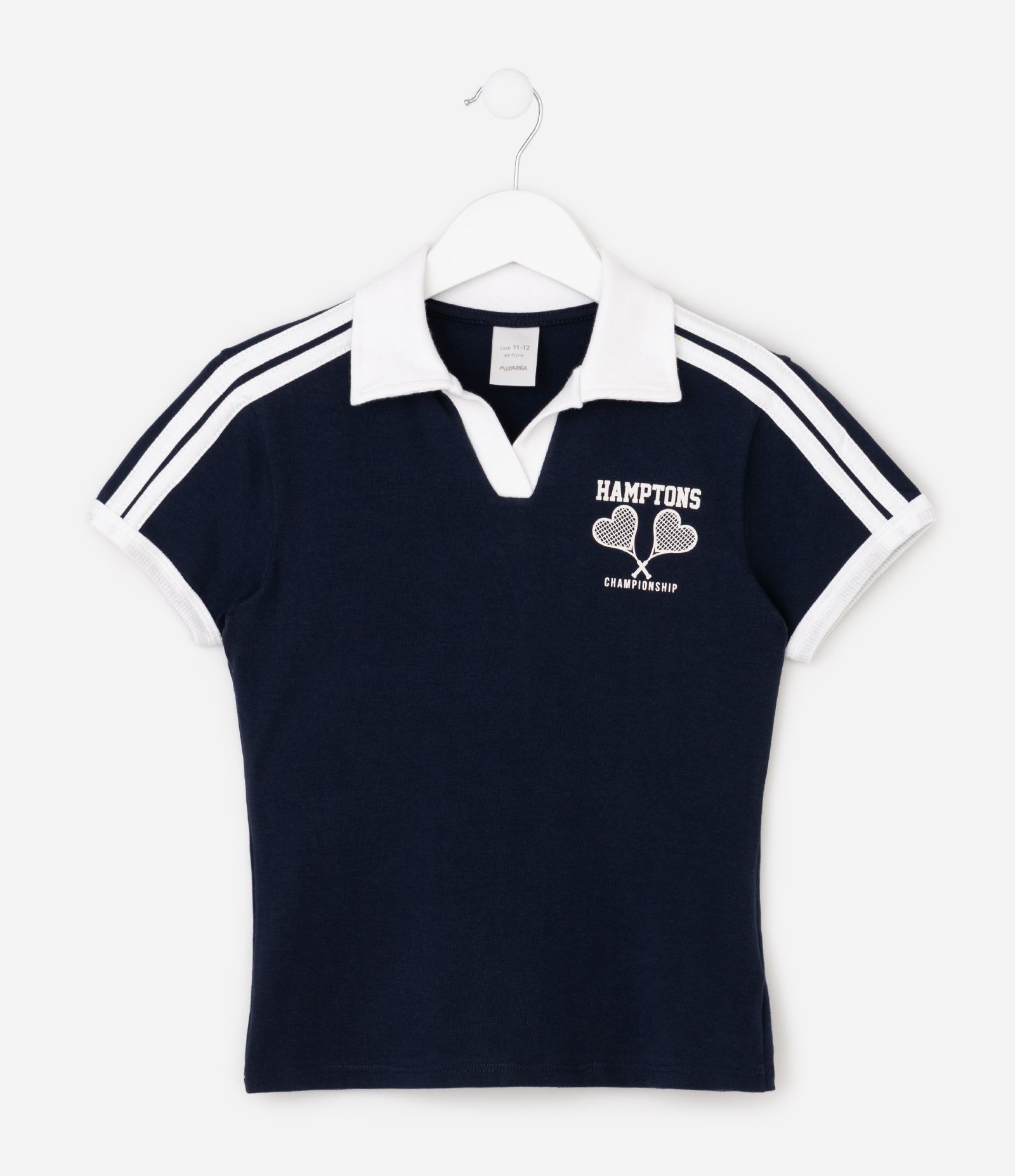 Blusa Infantil Em Cotton College Com Listras laterais - Tam 5 a 16 Anos Azul 3