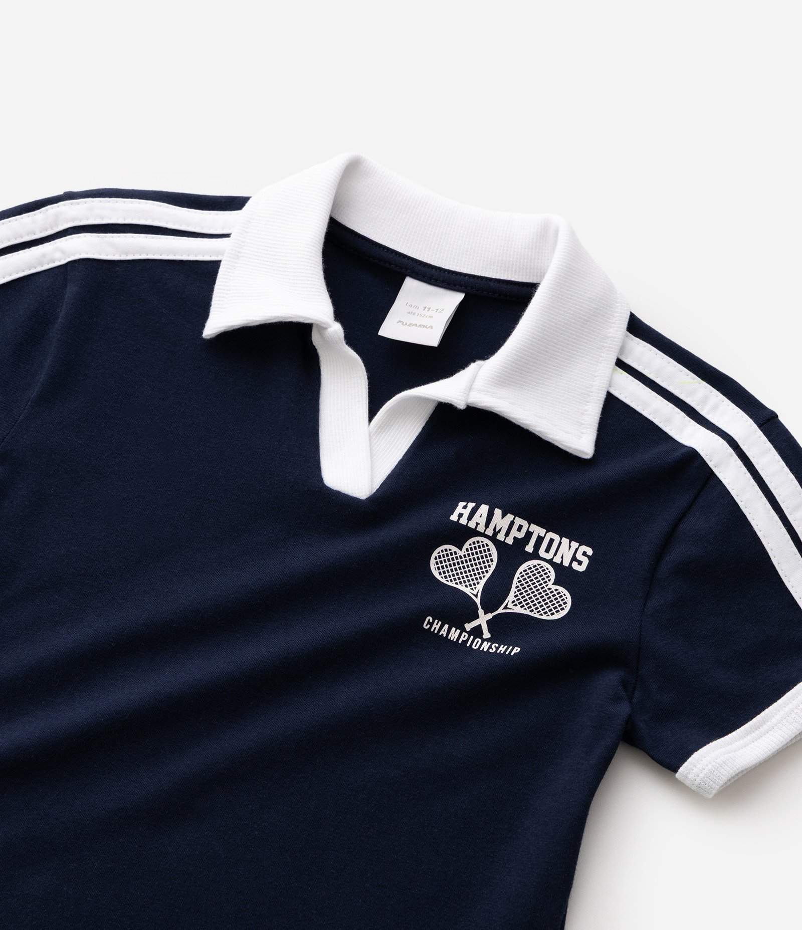 Blusa Infantil Em Cotton College Com Listras laterais - Tam 5 a 16 Anos Azul 6