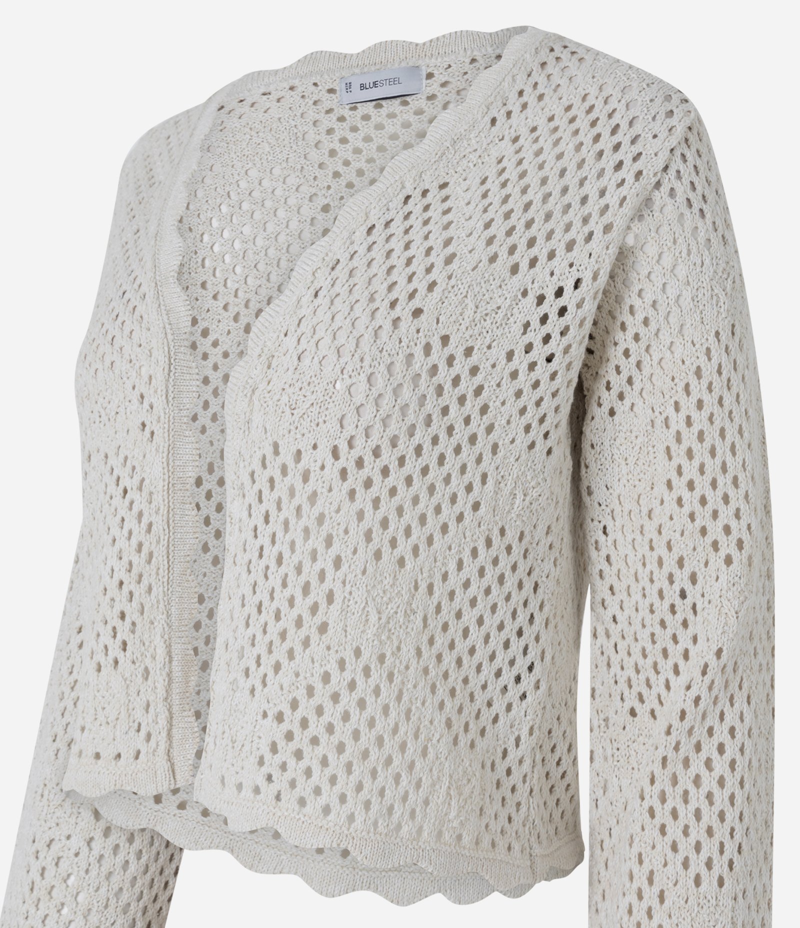 Casaco Cardigan em Tricô Rendado com Barra Ondulada Branco 6