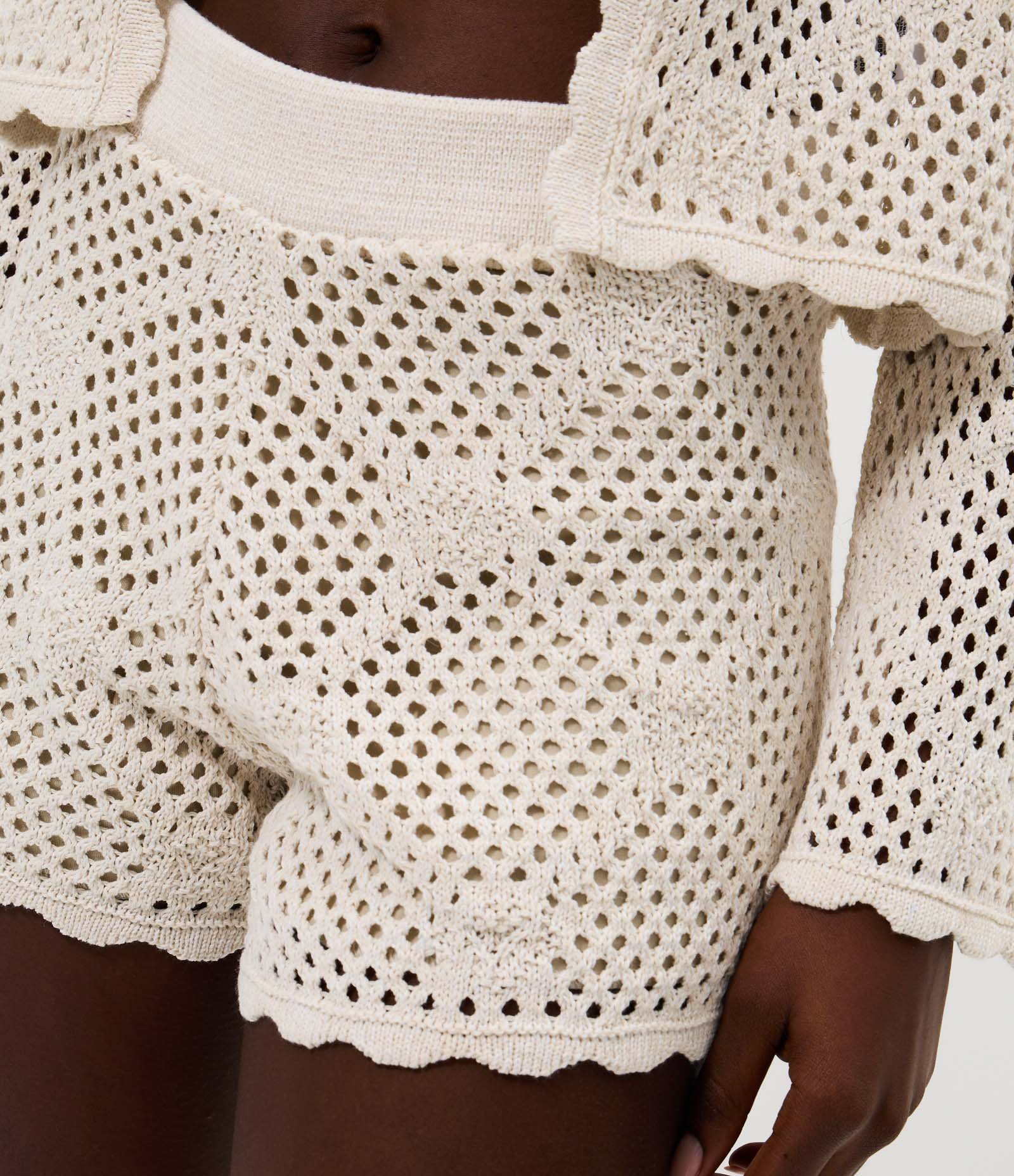 Casaco Cardigan em Tricô Rendado com Barra Ondulada Branco 3