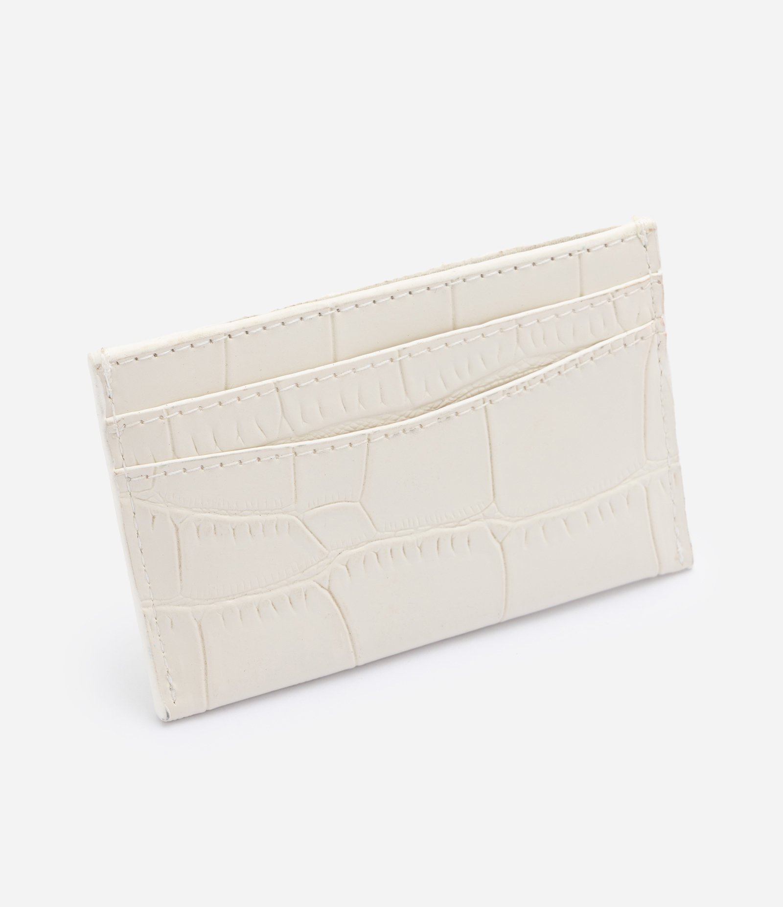 Carteira Pequena em PU Porta Cartões com Textura Croco Off White 3