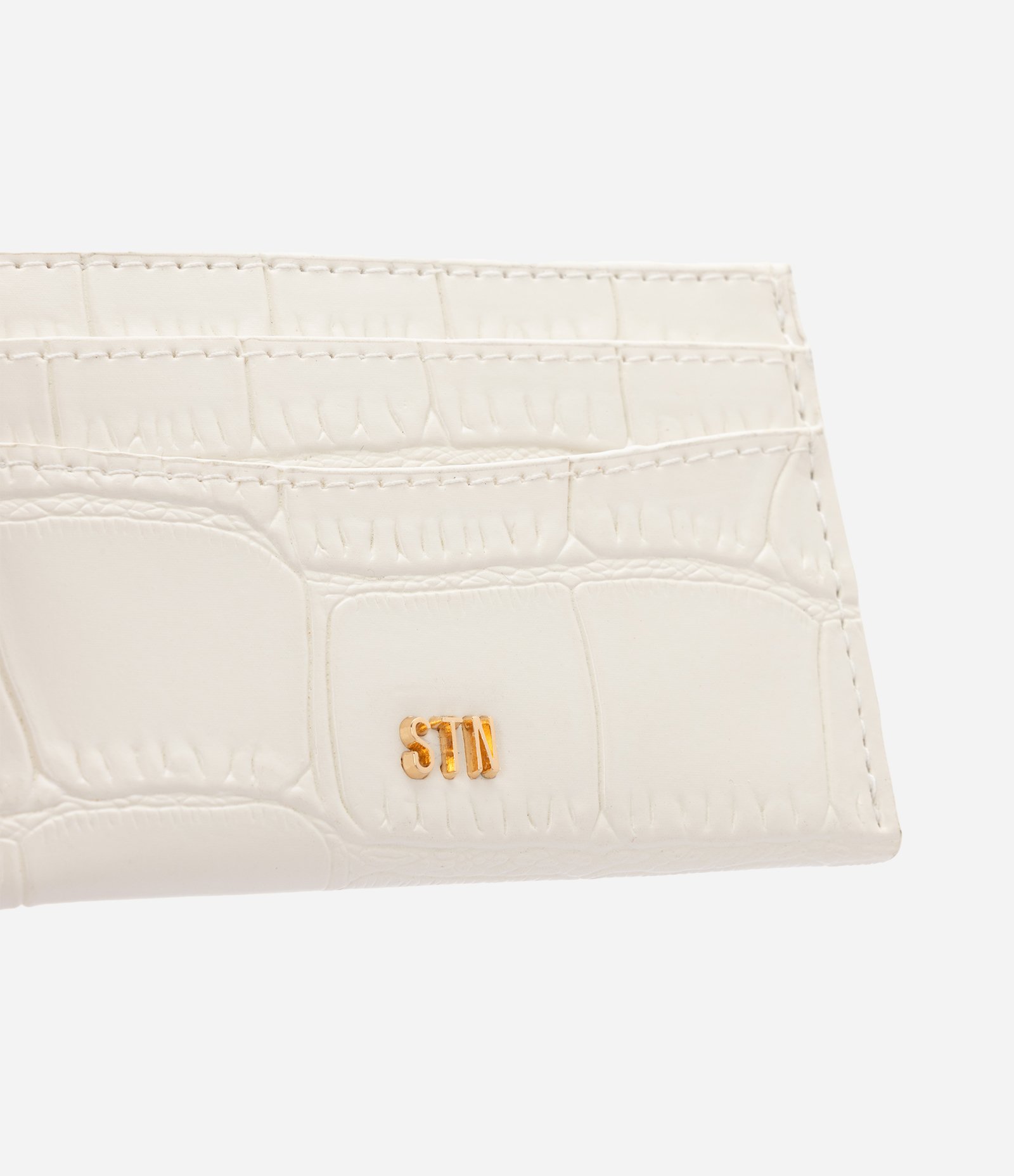 Carteira Pequena em PU Porta Cartões com Textura Croco Off White 4