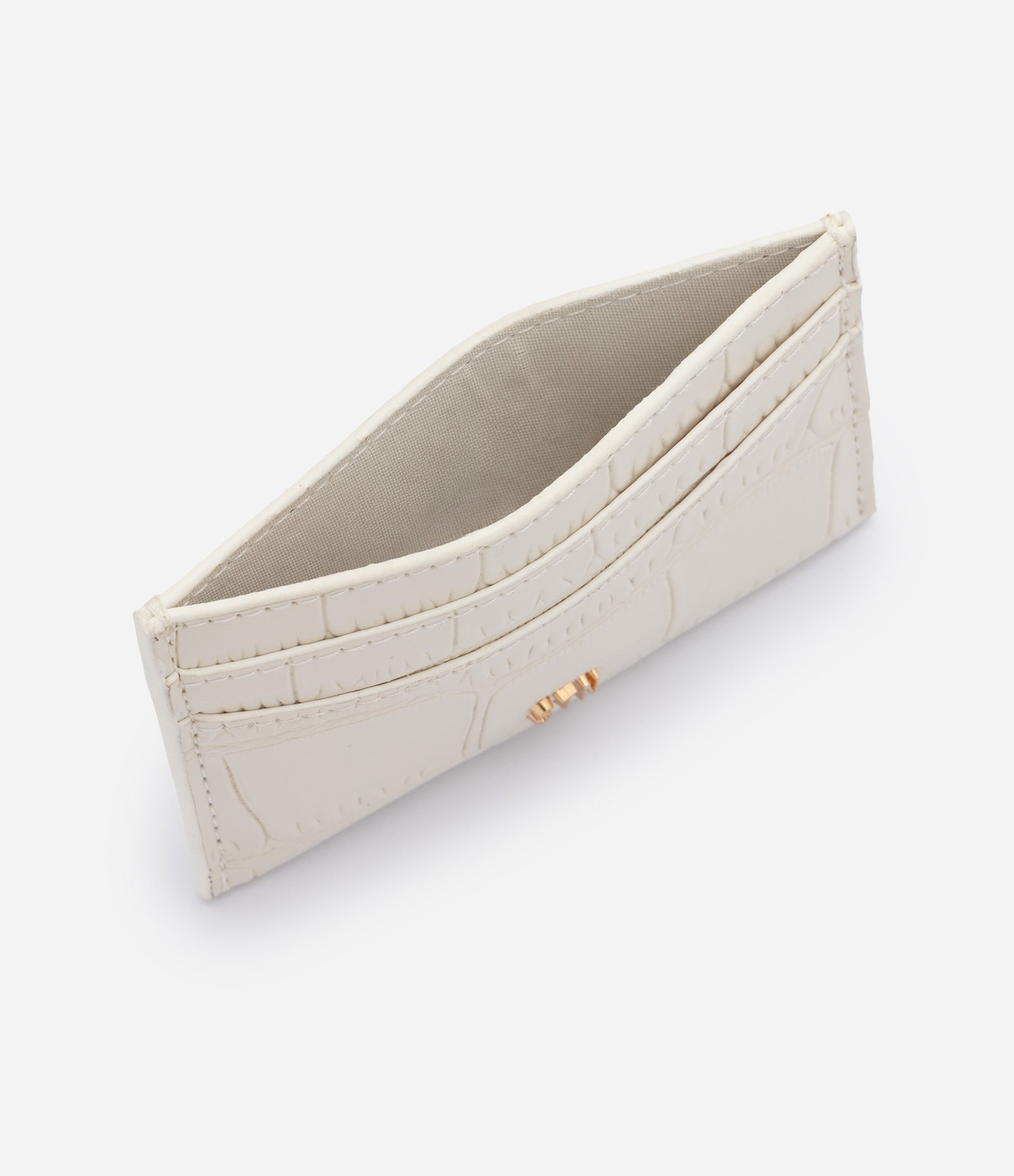 Carteira Pequena em PU Porta Cartões com Textura Croco Off White 5