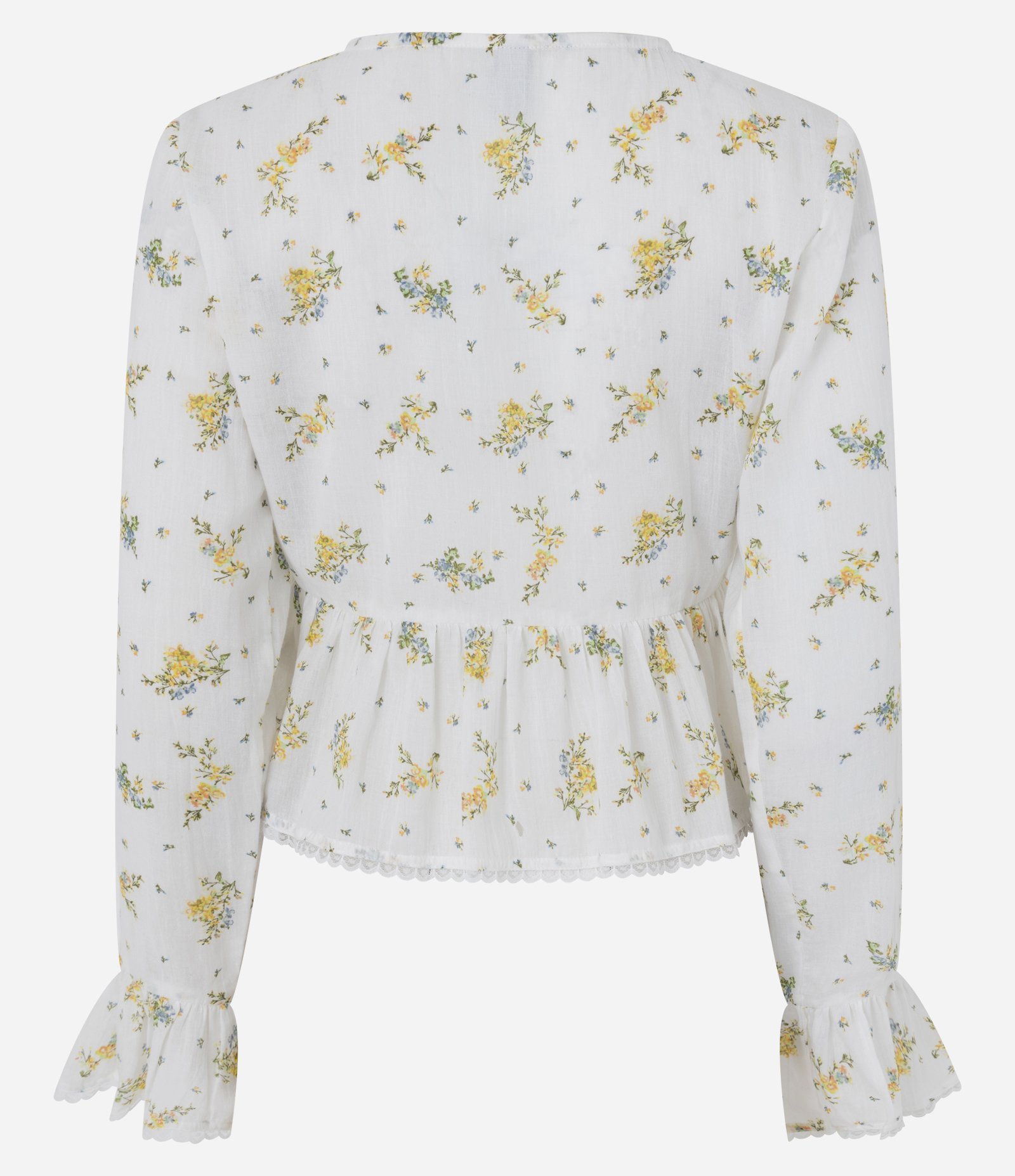 Blusa Floral em Algodão com Renda e Babados no Decote Branco 3
