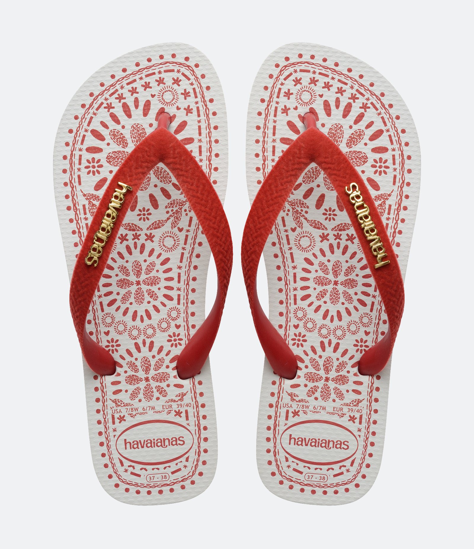 Chinelo Top Havaianas Bordado Com Cabedal Vermelho 1