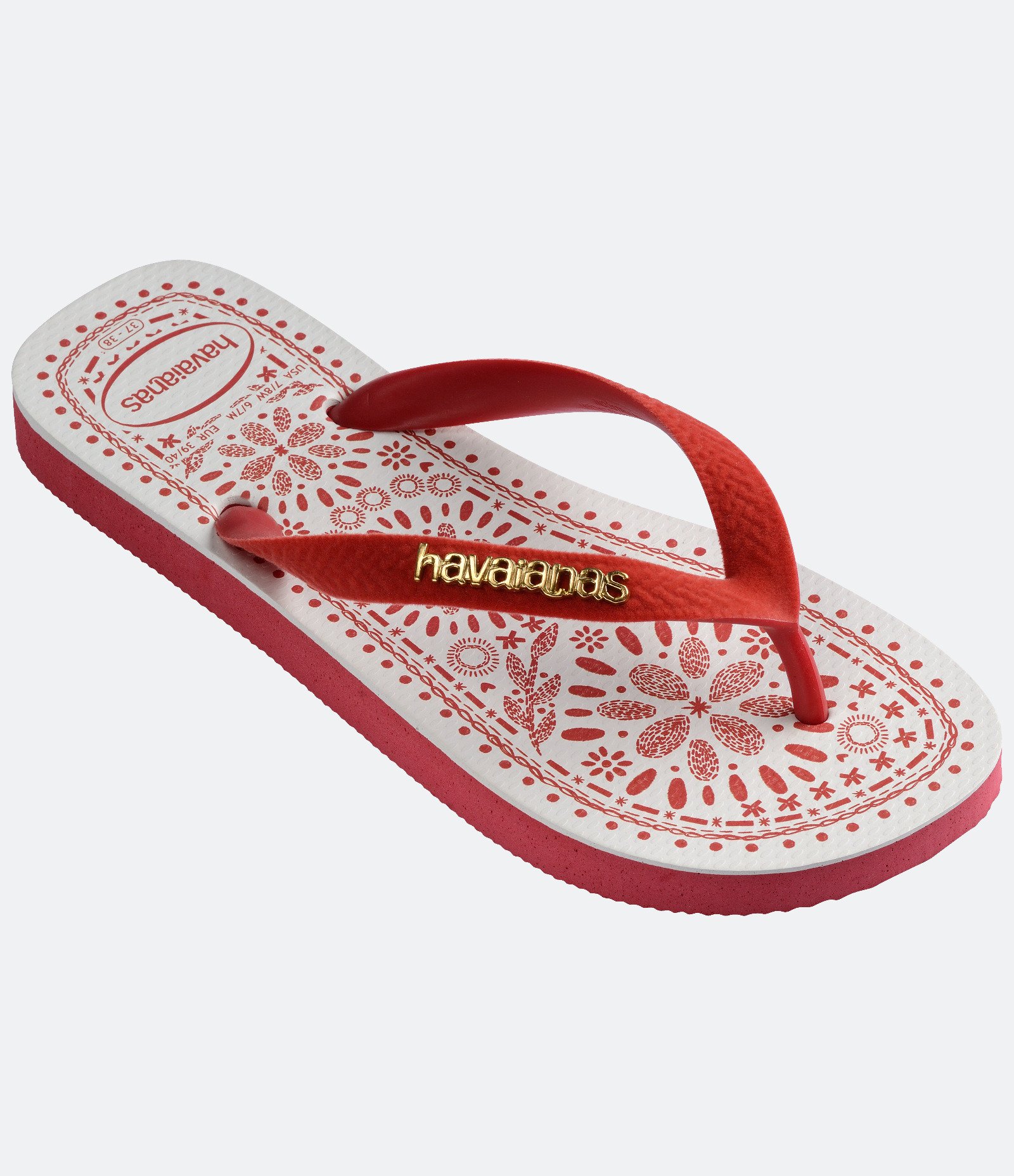 Chinelo Top Havaianas Bordado Com Cabedal Vermelho 2