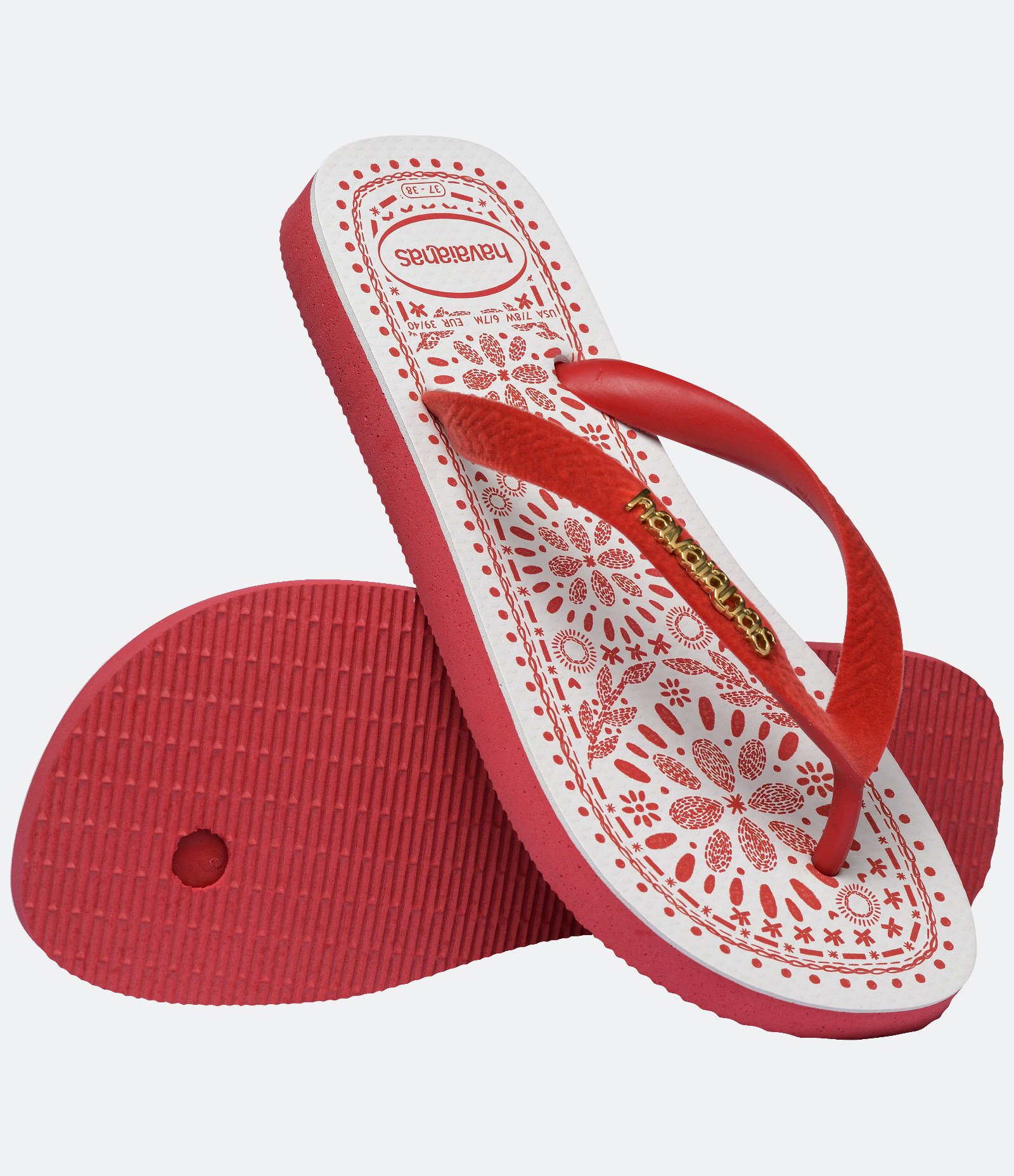 Chinelo Top Havaianas Bordado Com Cabedal Vermelho 4