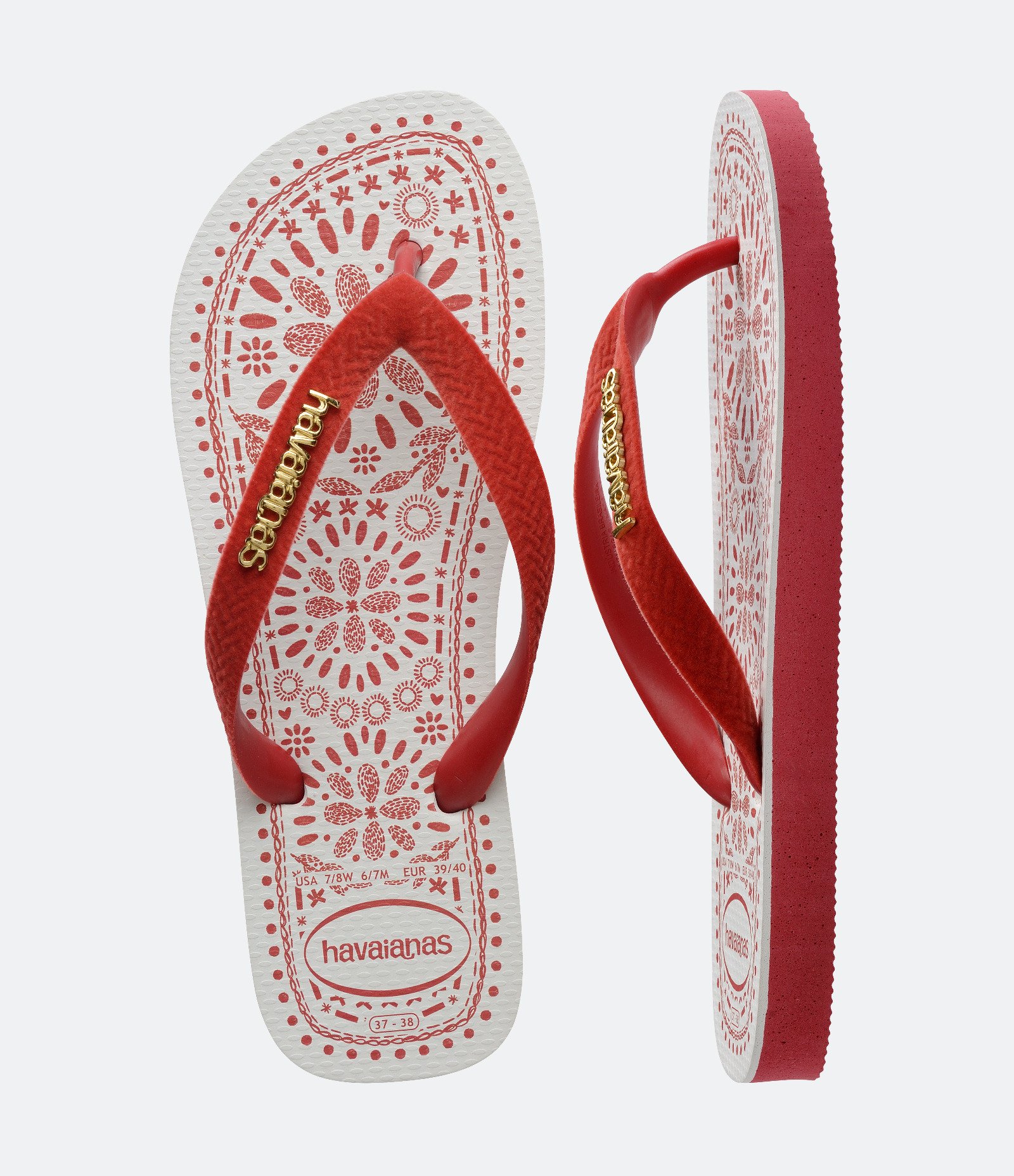 Chinelo Top Havaianas Bordado Com Cabedal Vermelho 5