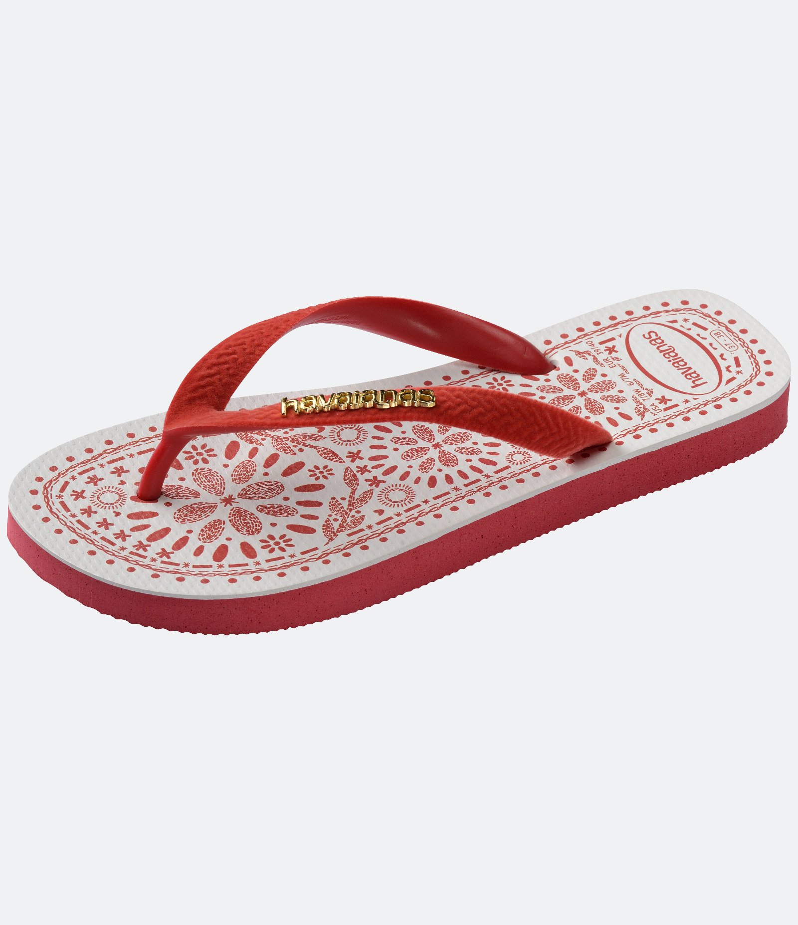 Chinelo Top Havaianas Bordado Com Cabedal Vermelho 6