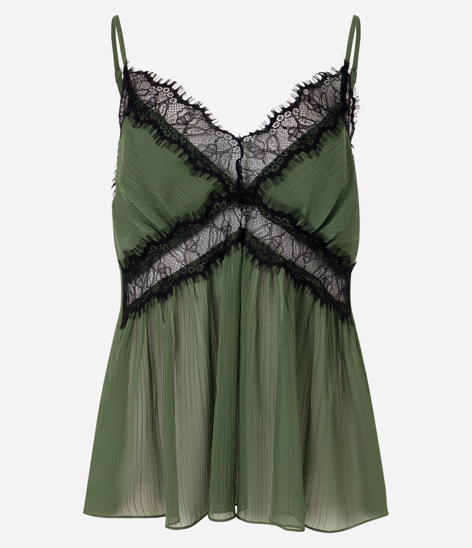 Blusa de Alcinha em Chiffon com Aplicações de Renda Verde 5