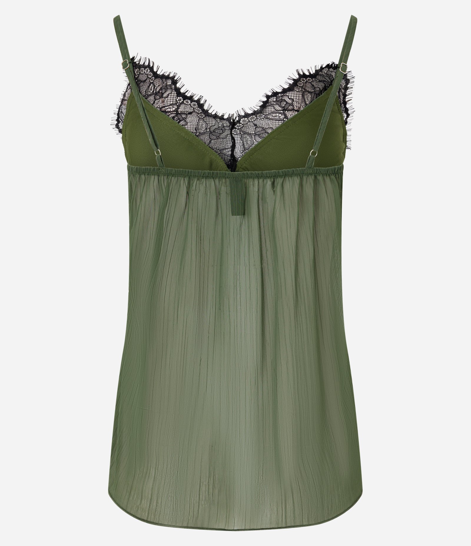 Blusa de Alcinha em Chiffon com Aplicações de Renda Verde 7