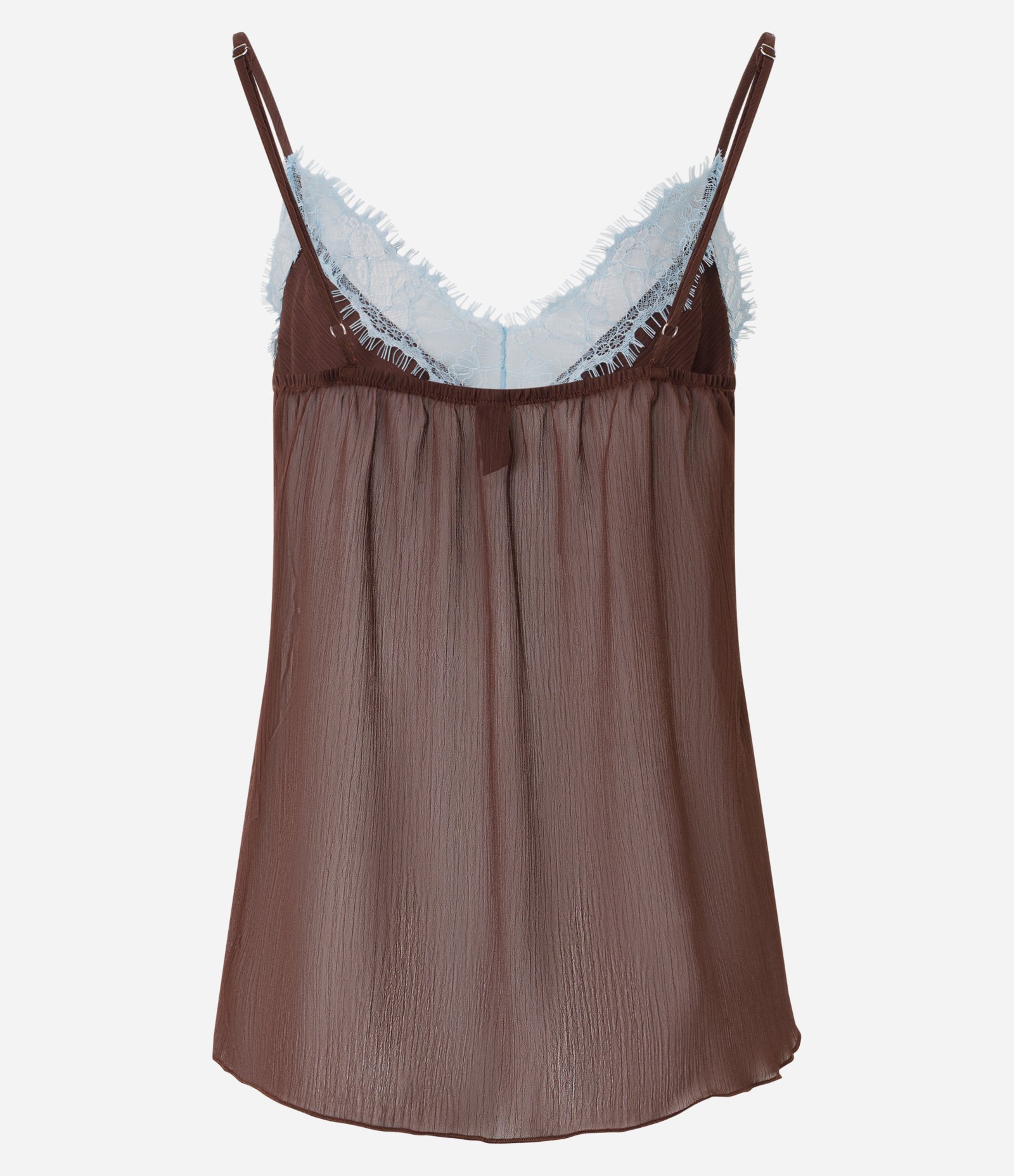 Blusa de Alcinha em Chiffon com Aplicações de Renda Marrom 2