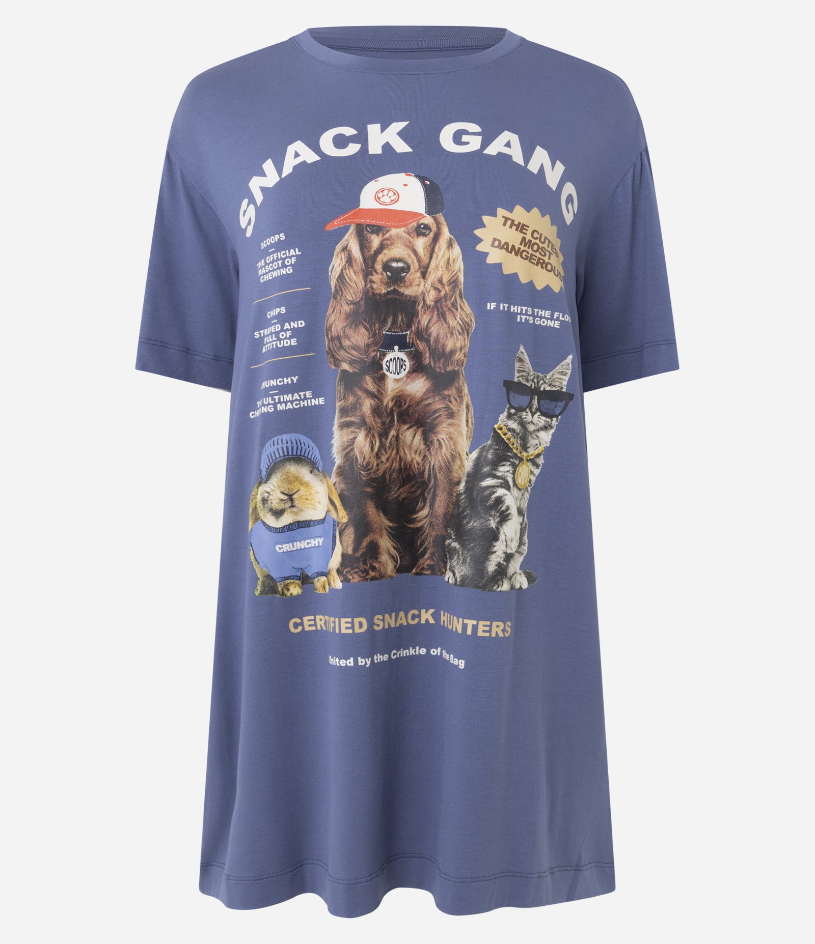 Camisola Curta em Viscolycra com Estampa Dog Snack Azul 6