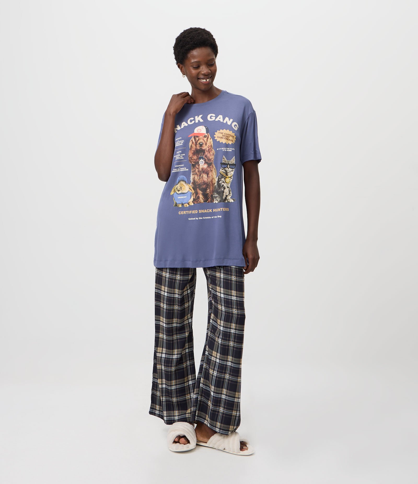 Camisola Curta em Viscolycra com Estampa Dog Snack Azul 3